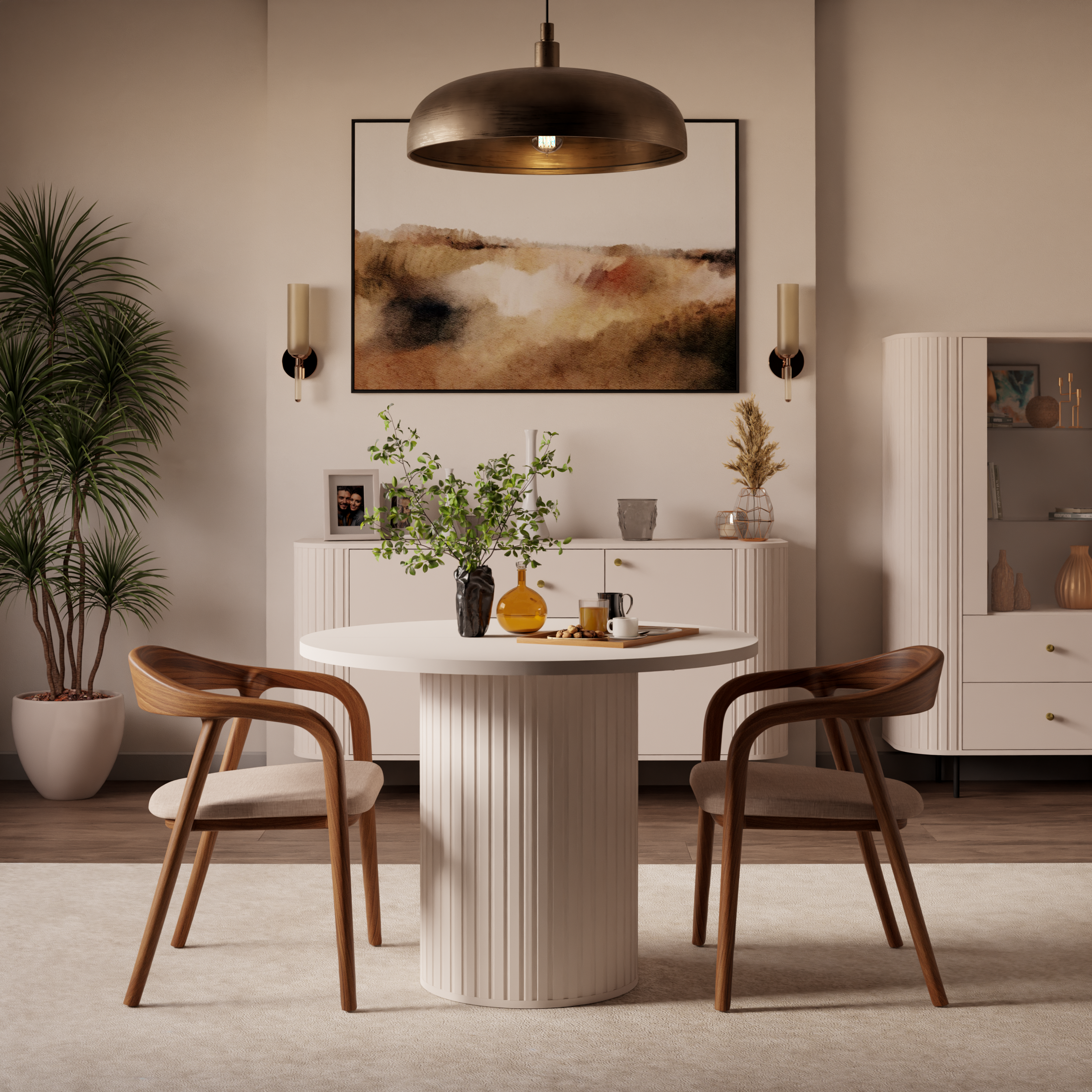 Round Extendable Dining Table LE OVALIO 100-1880 cm- Sand Beige