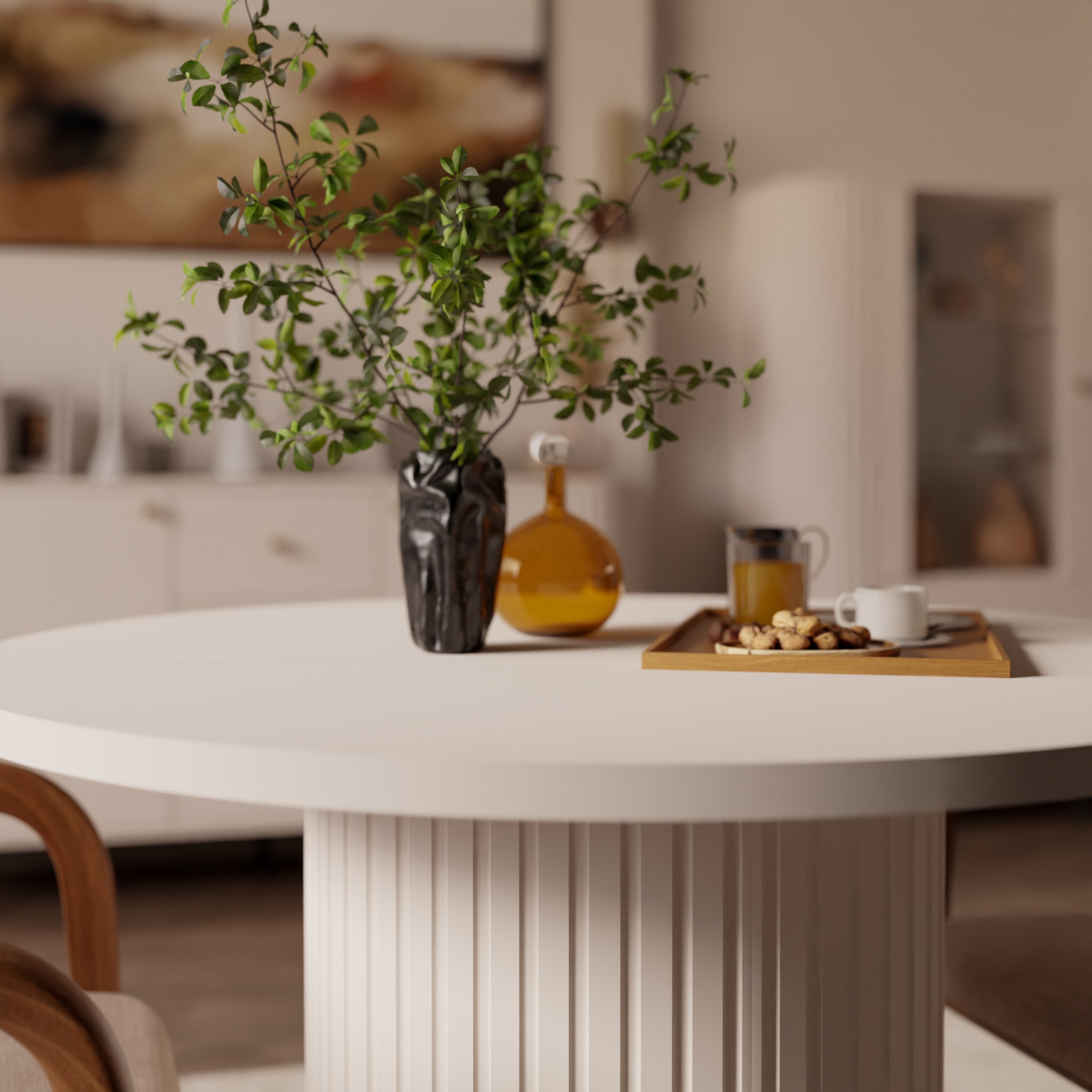 Round Extendable Dining Table LE OVALIO 100-1880 cm- Sand Beige