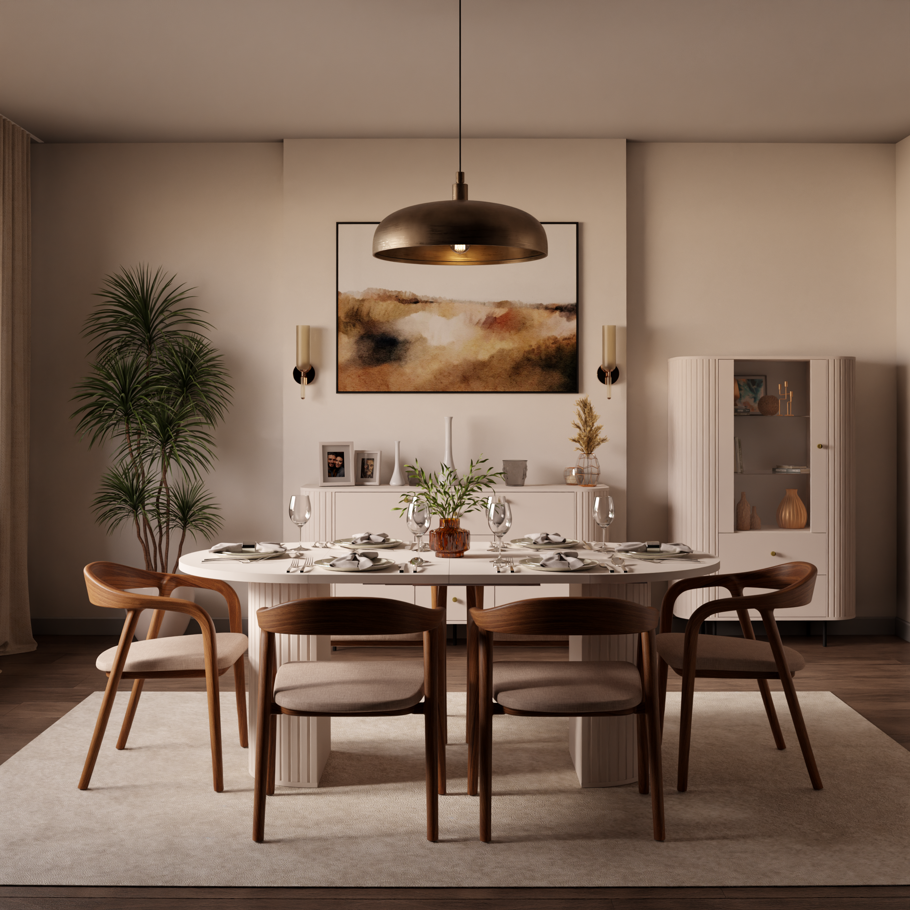 Round Extendable Dining Table LE OVALIO 100-1880 cm- Sand Beige