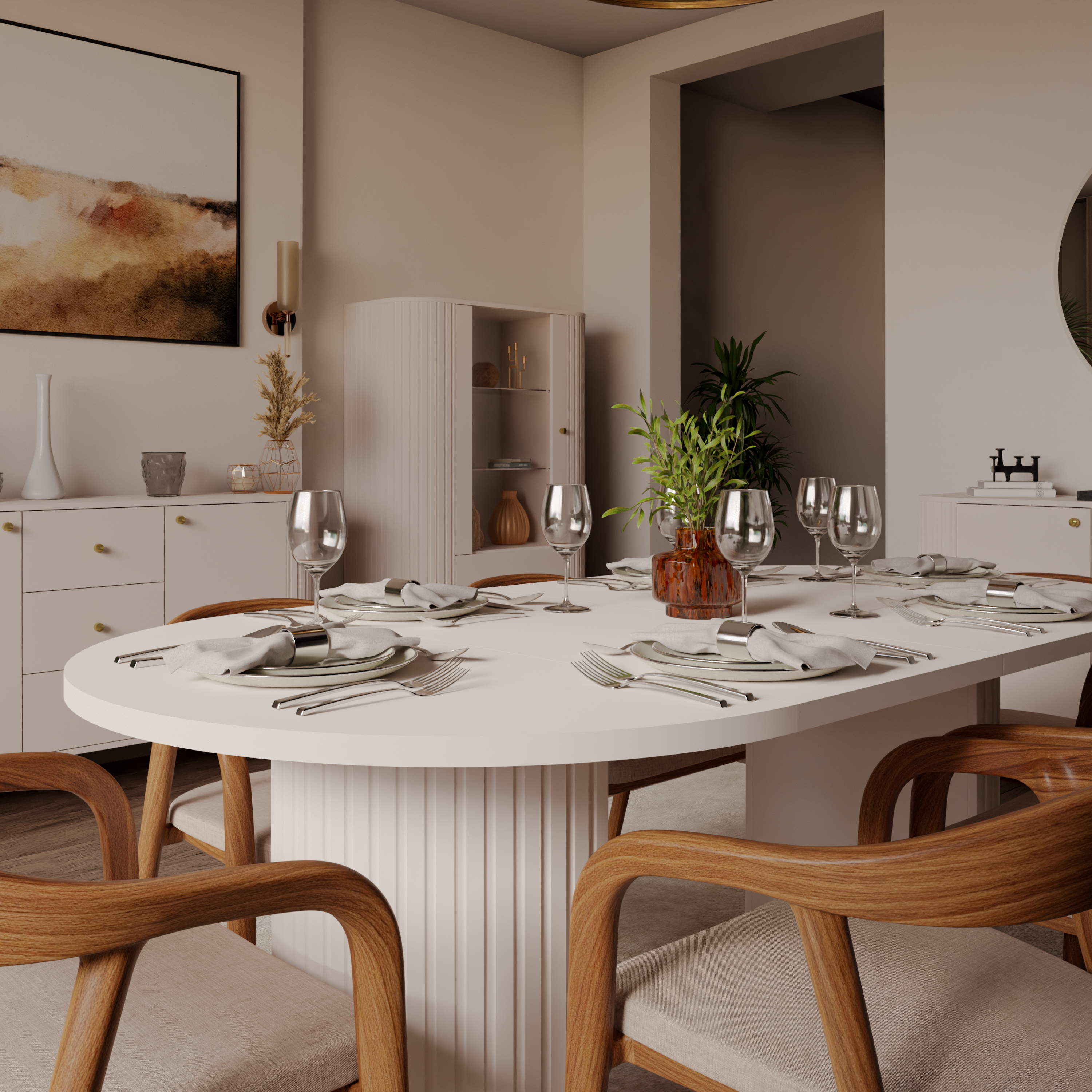 Round Extendable Dining Table LE OVALIO 100-1880 cm- Sand Beige