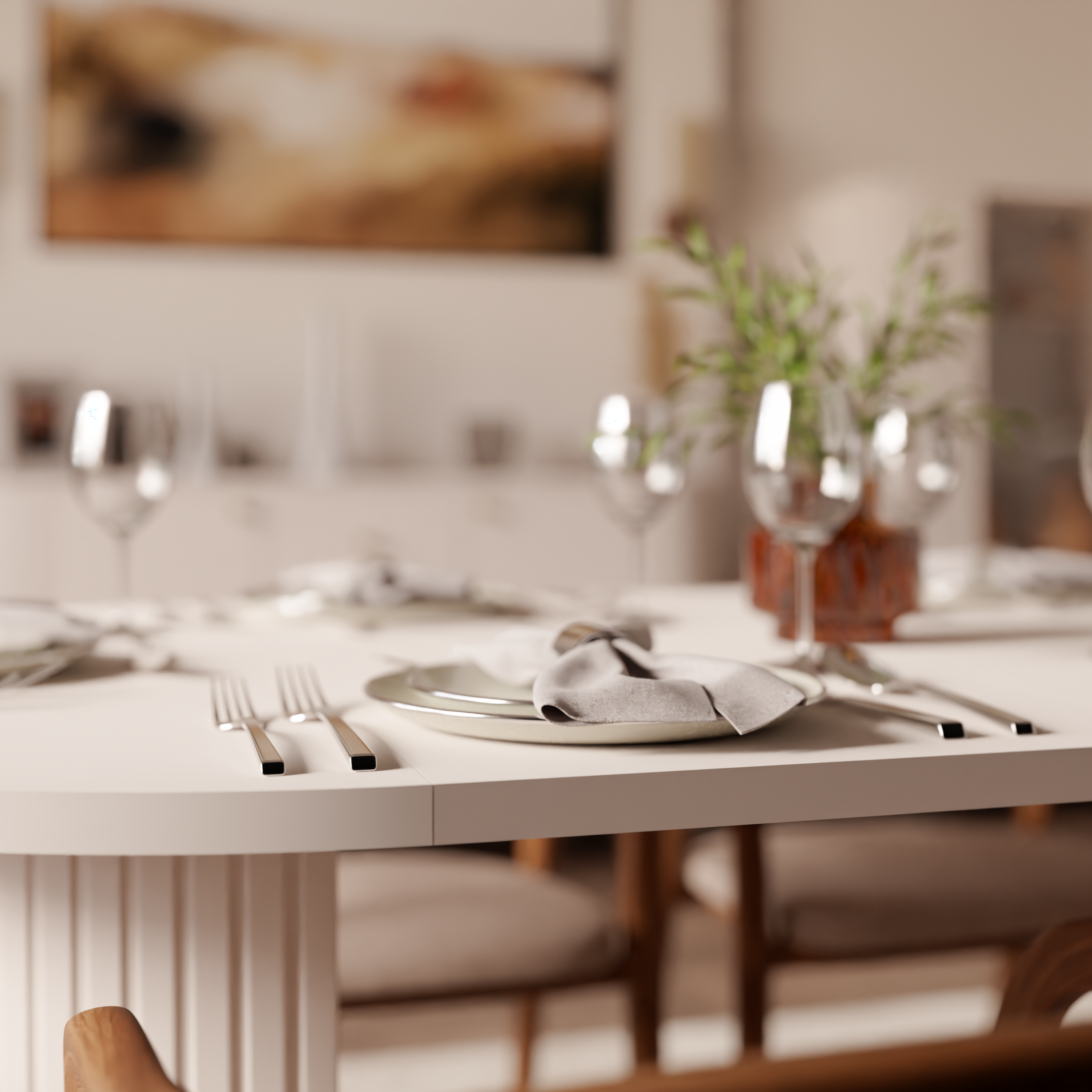 Round Extendable Dining Table LE OVALIO 100-1880 cm- Sand Beige