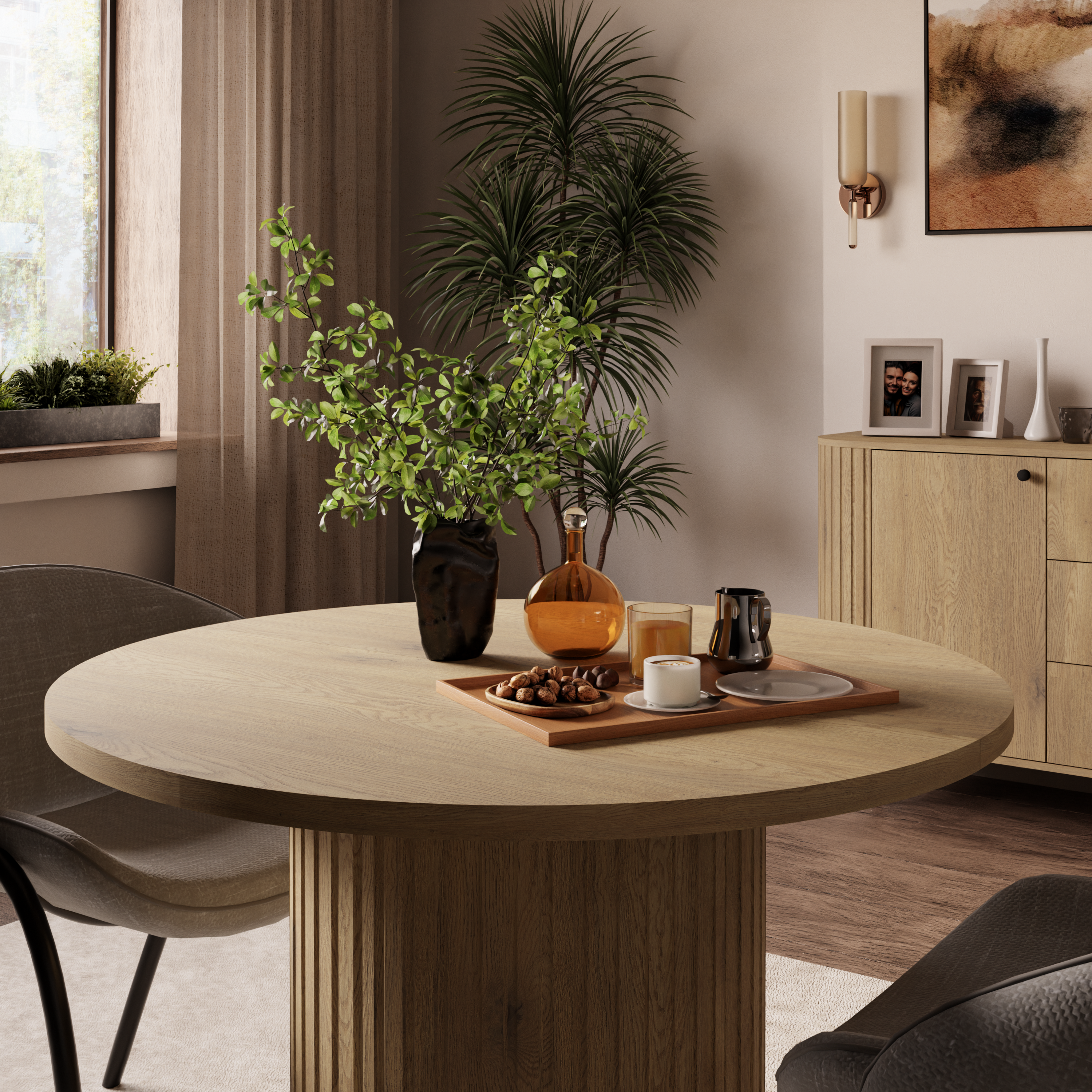 Round Extendable Dining Table LE OVALIO 100-1880 cm- Cremona oak