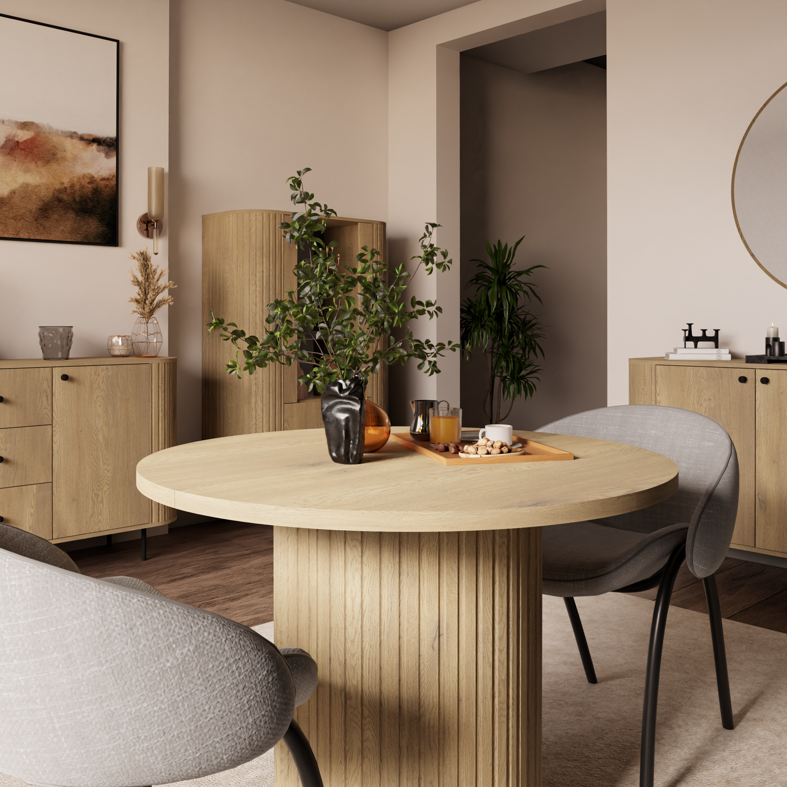 Round Extendable Dining Table LE OVALIO 100-1880 cm- Cremona oak