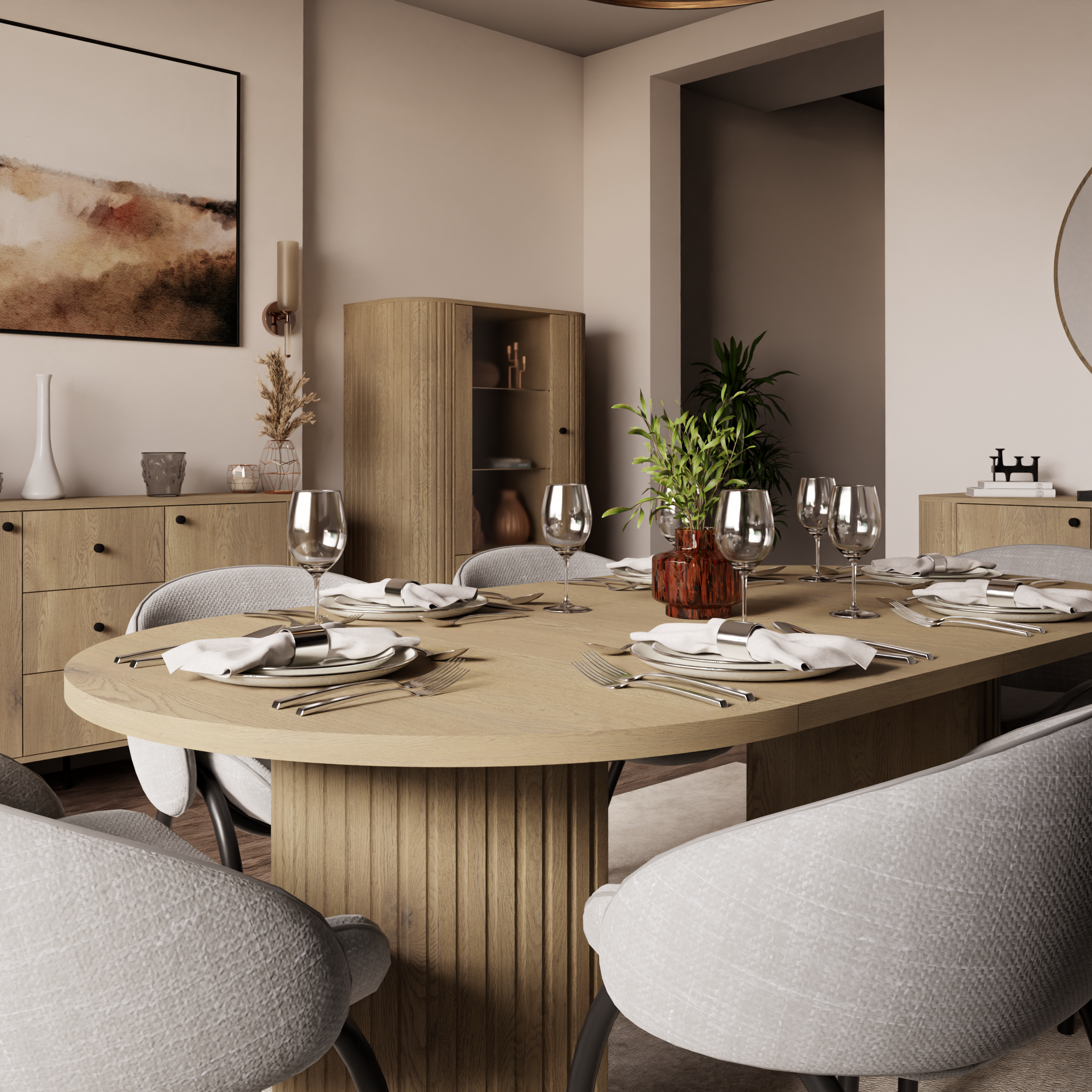 Round Extendable Dining Table LE OVALIO 100-1880 cm- Cremona oak