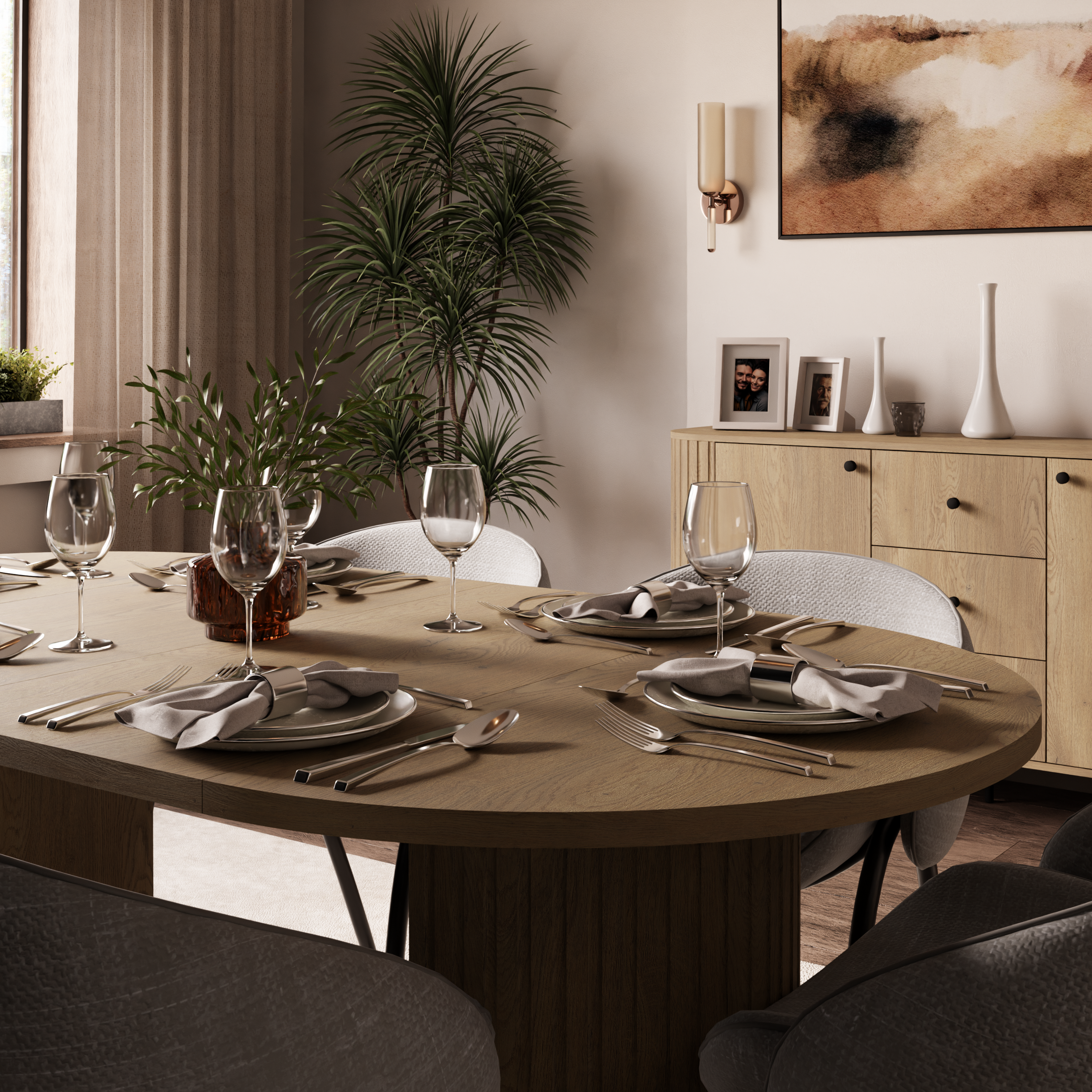 Round Extendable Dining Table LE OVALIO 100-1880 cm- Cremona oak