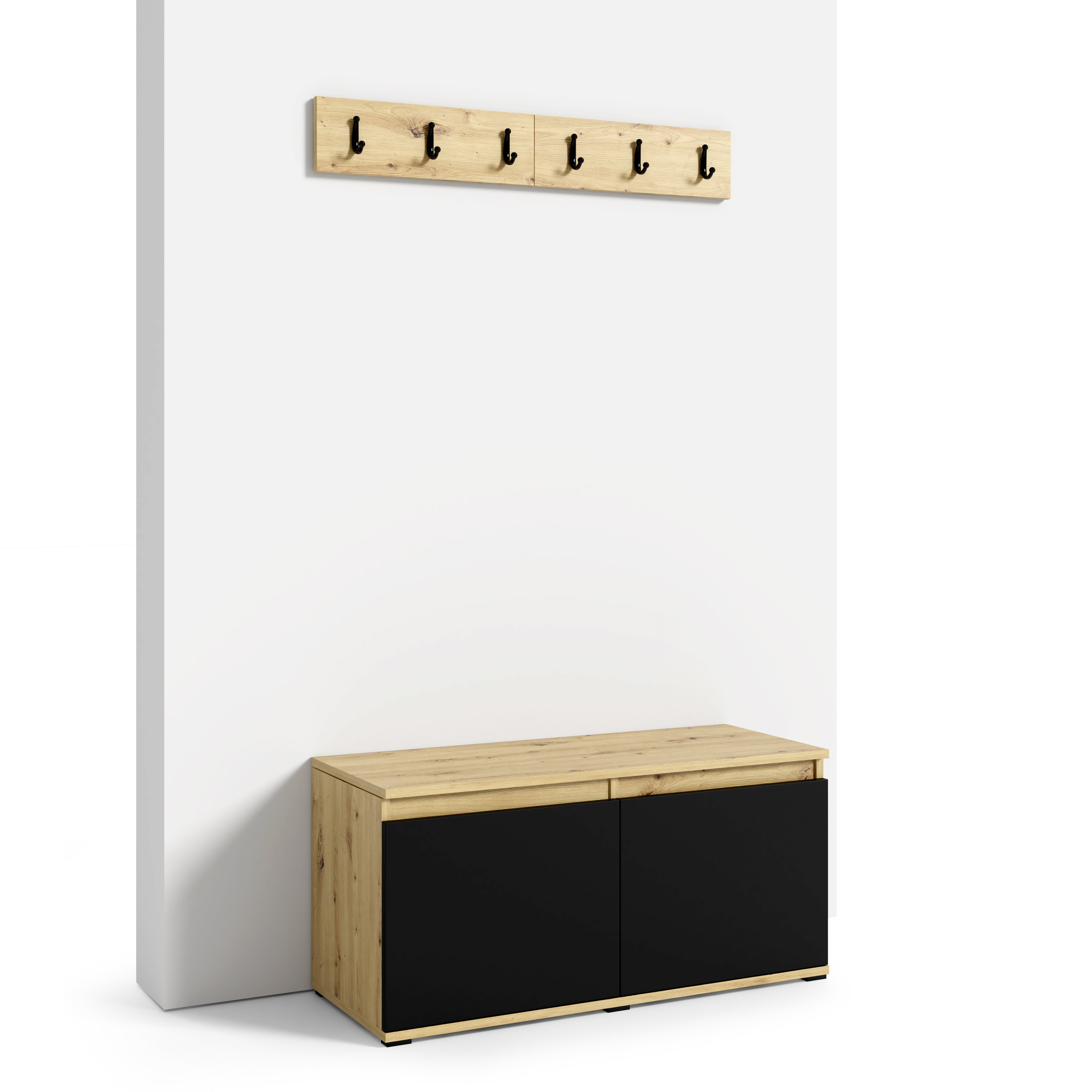 PK Emi 32 Hallway Wardrobe Aristan Oak\ Black- Upholstered Panels in Various Colours