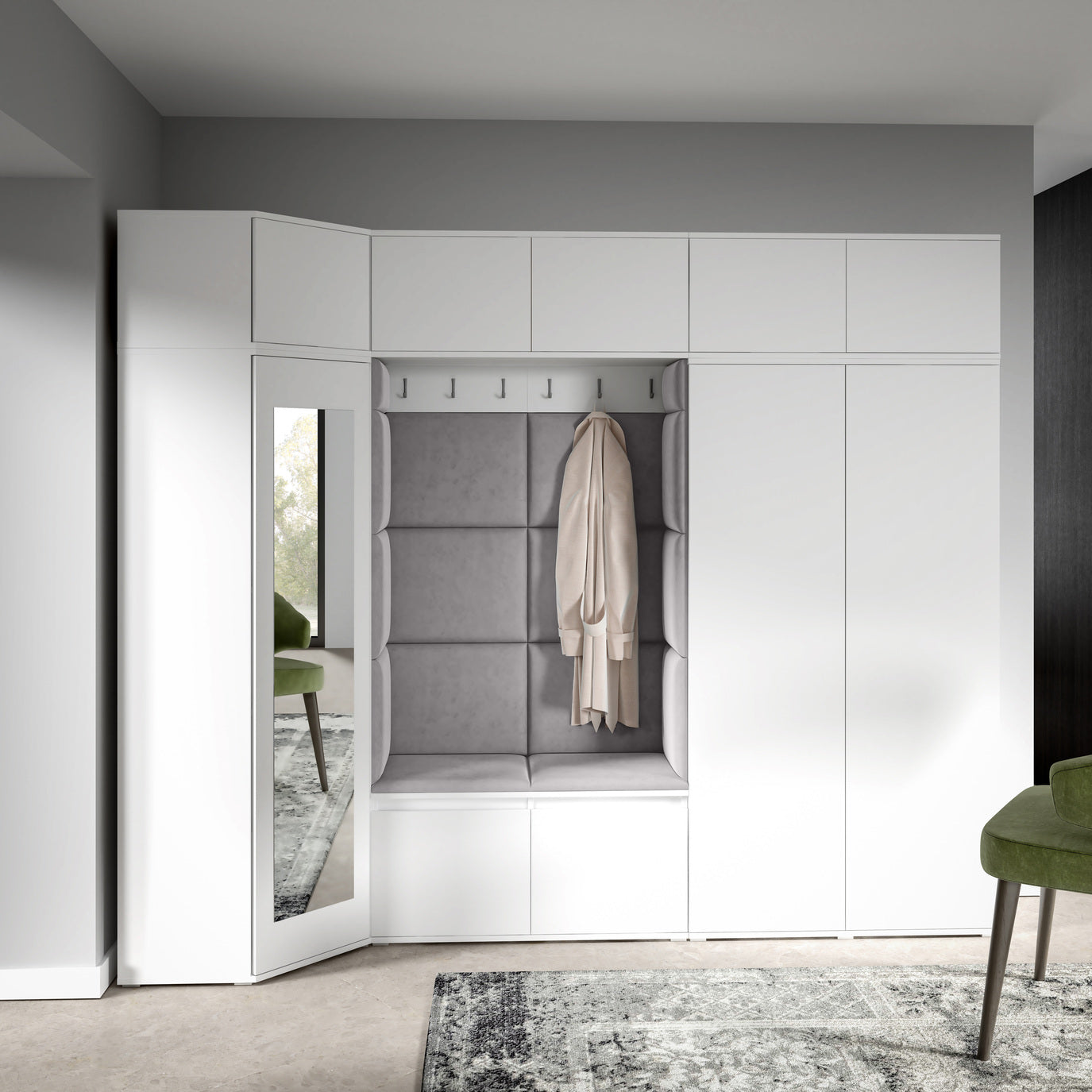 PK Emi 39 Hallway Wardrobe White - Upholstered Panels in Various Colours