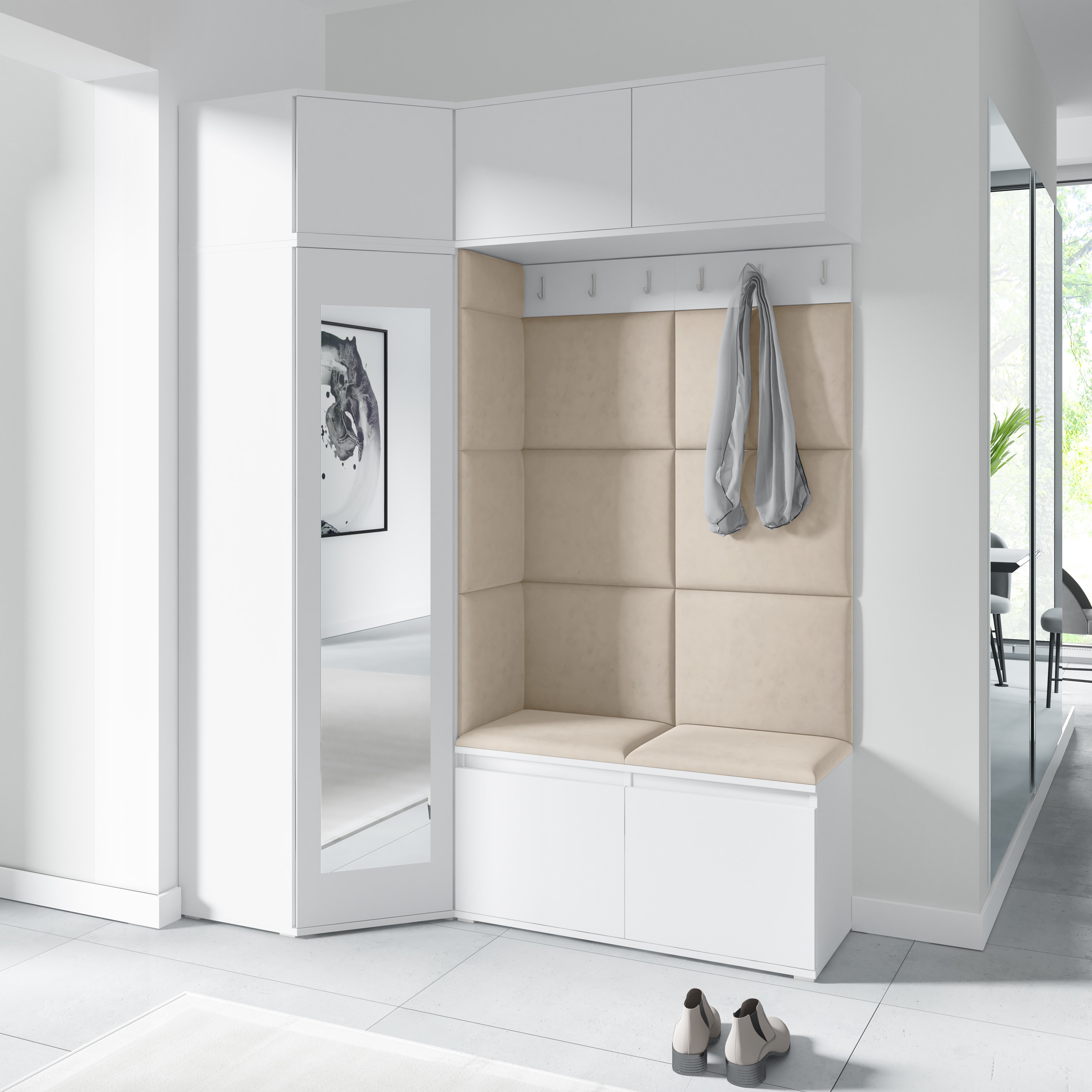 PK Emi 38 Hallway Wardrobe White - Upholstered Panels in Various Colours