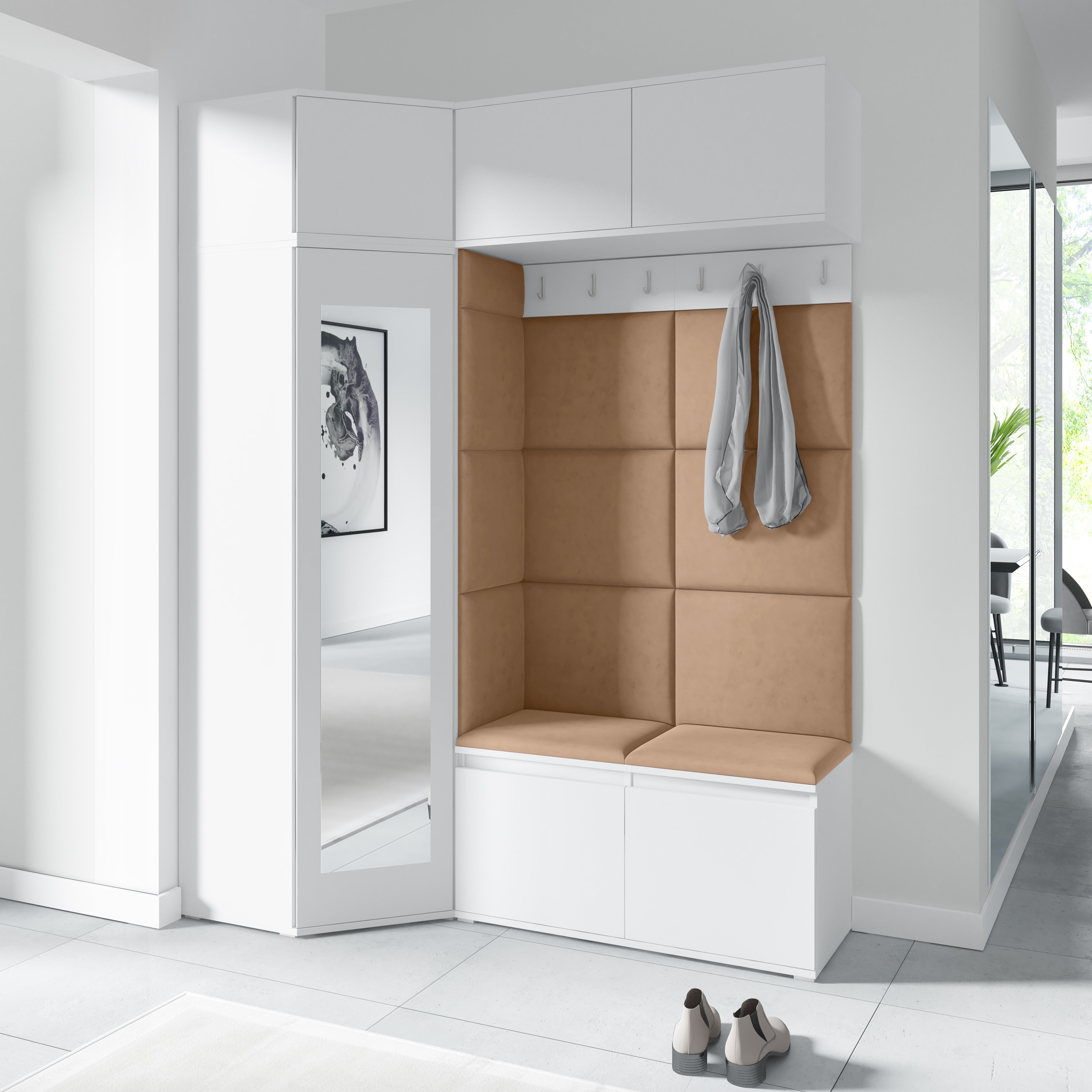 PK Emi 38 Hallway Wardrobe White - Upholstered Panels in Various Colours