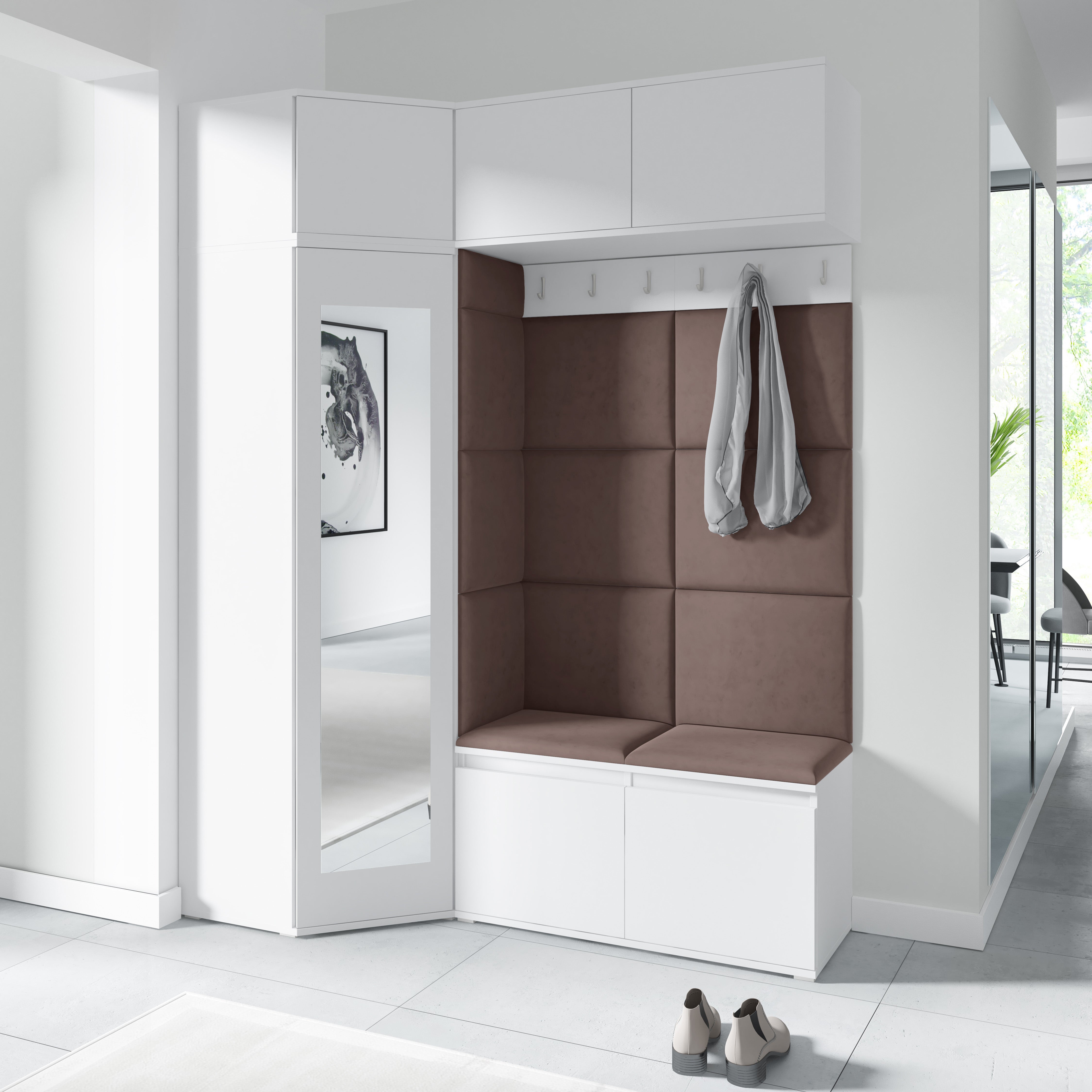 PK Emi 38 Hallway Wardrobe White - Upholstered Panels in Various Colours