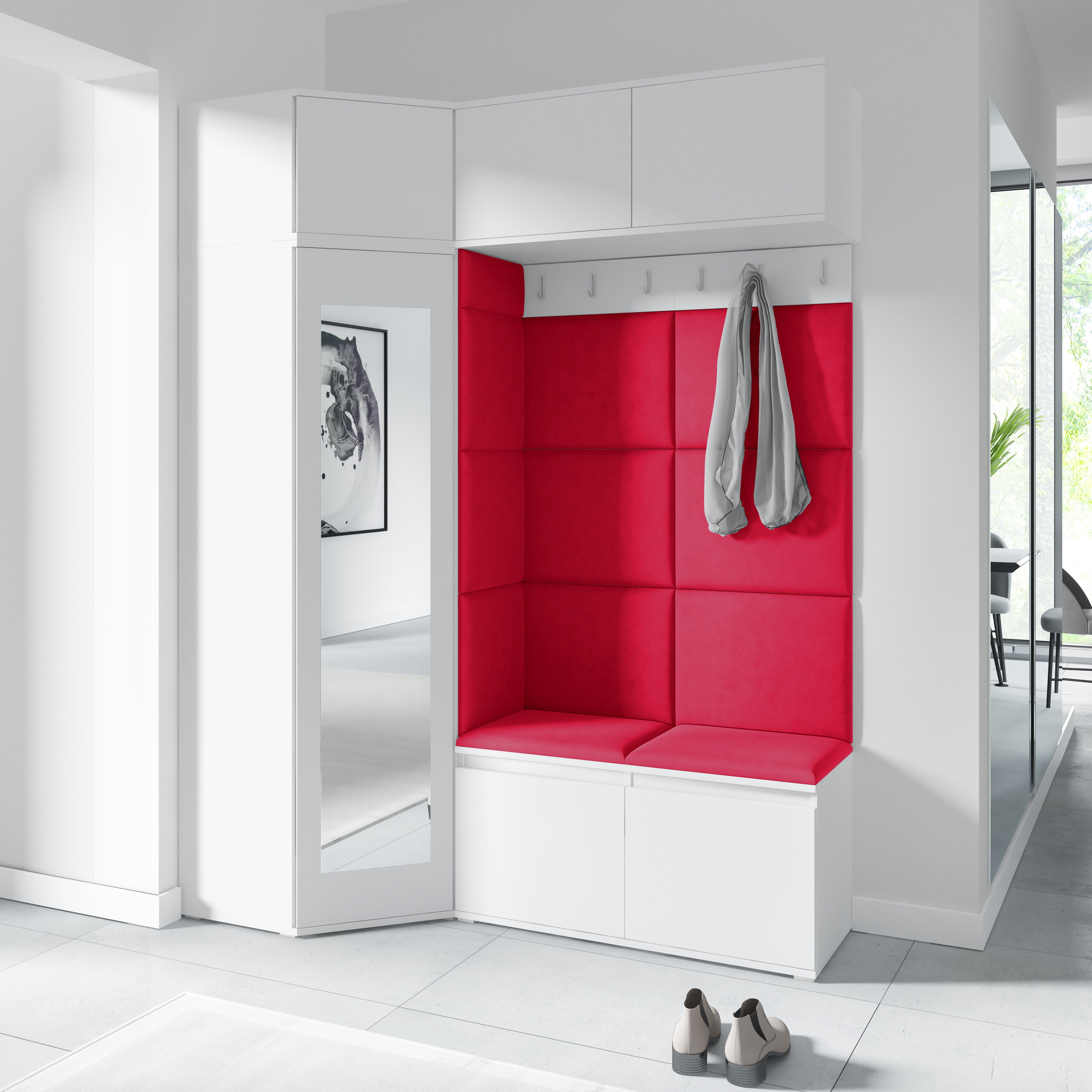 PK Emi 38 Hallway Wardrobe White - Upholstered Panels in Various Colours