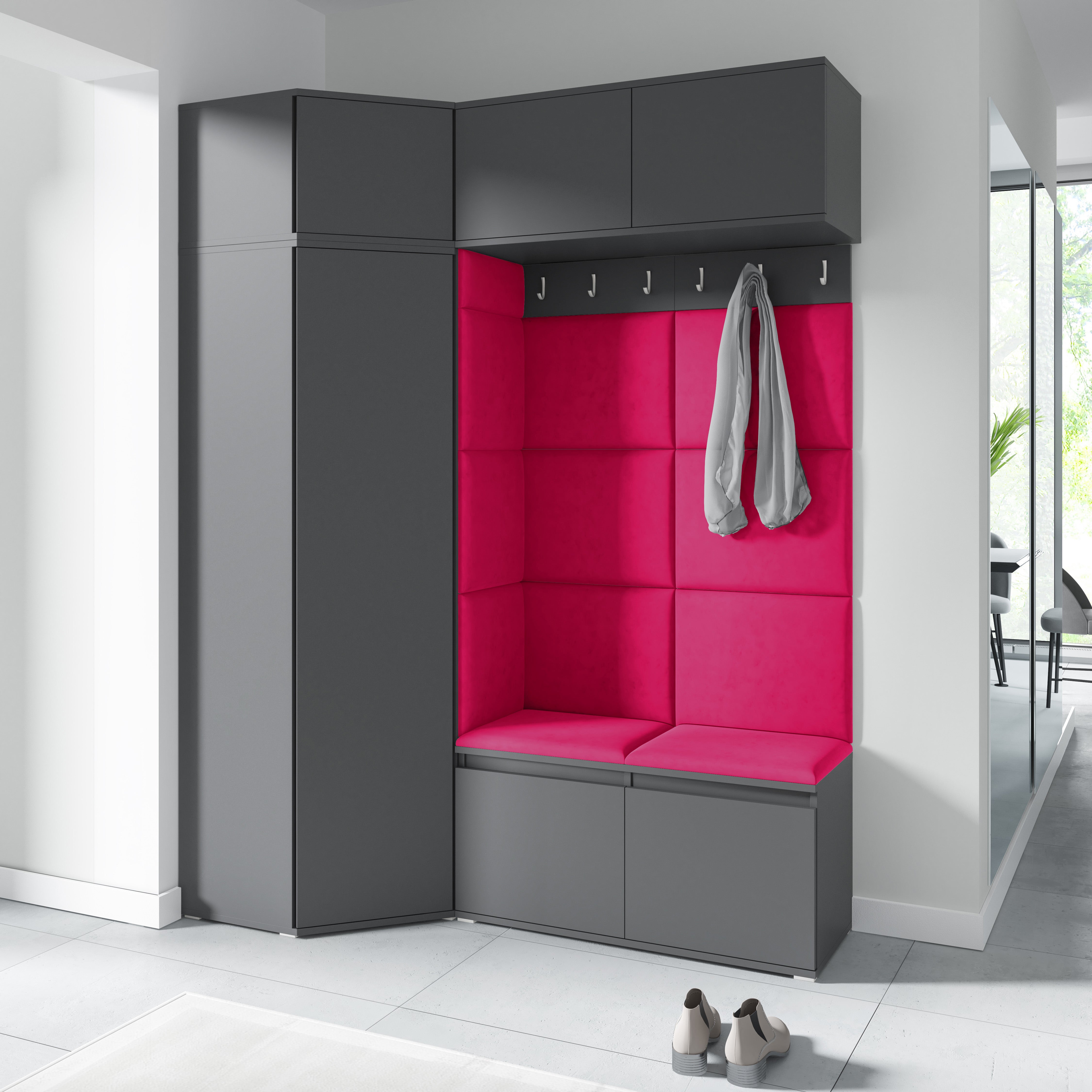PK Emi 38 Hallway Wardrobe Graphite - Upholstered Panels in Various Colours