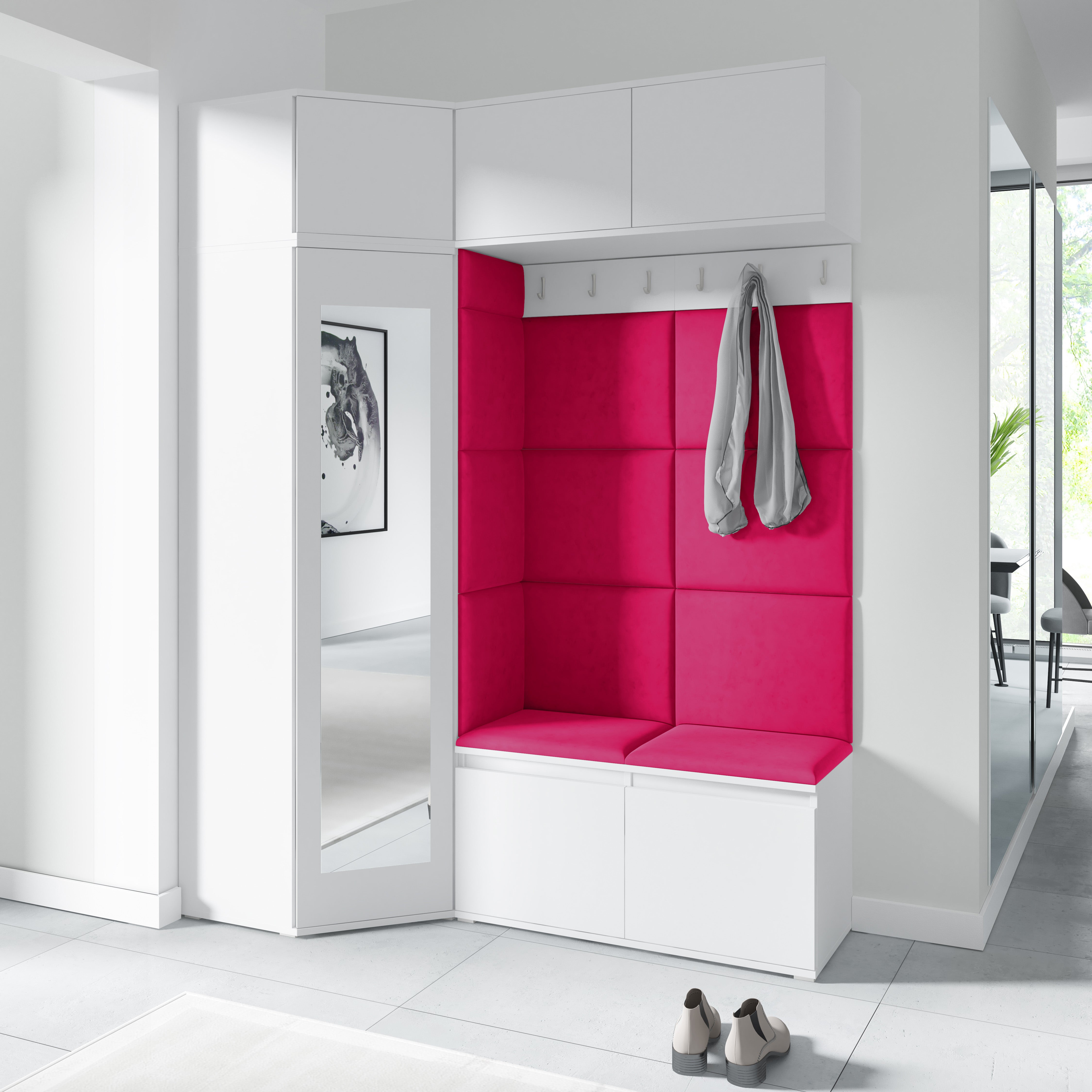PK Emi 38 Hallway Wardrobe White - Upholstered Panels in Various Colours