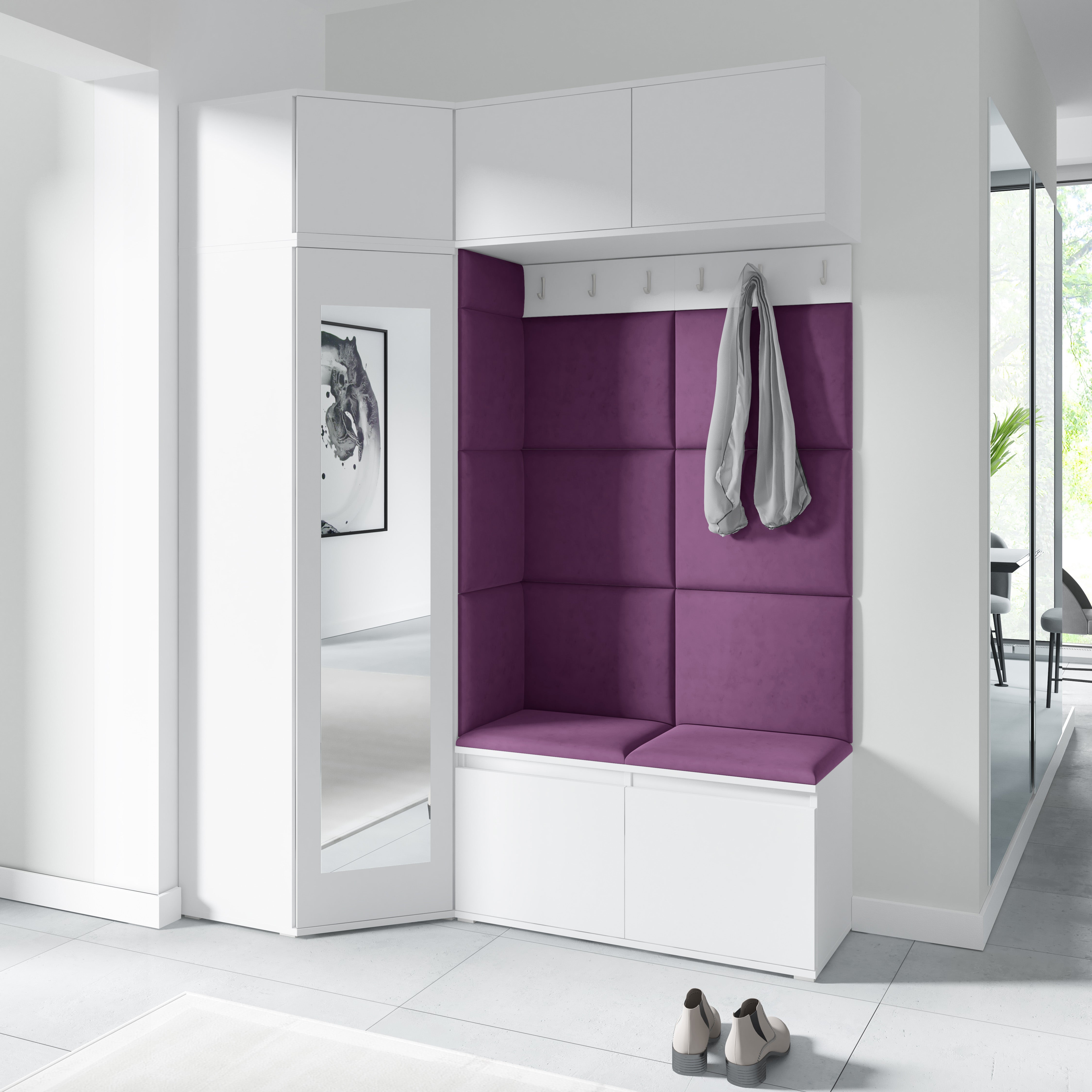 PK Emi 38 Hallway Wardrobe White - Upholstered Panels in Various Colours