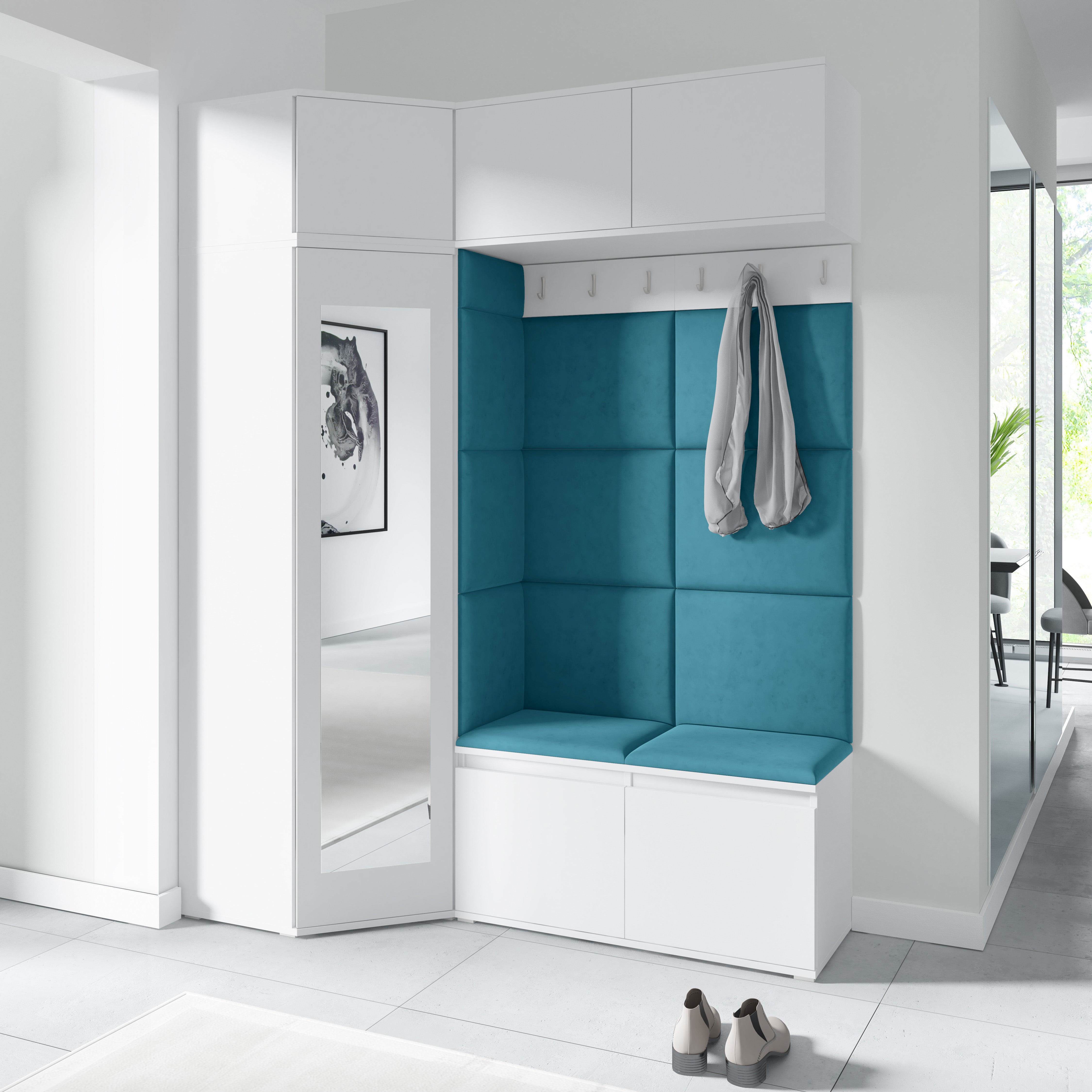 PK Emi 38 Hallway Wardrobe White - Upholstered Panels in Various Colours