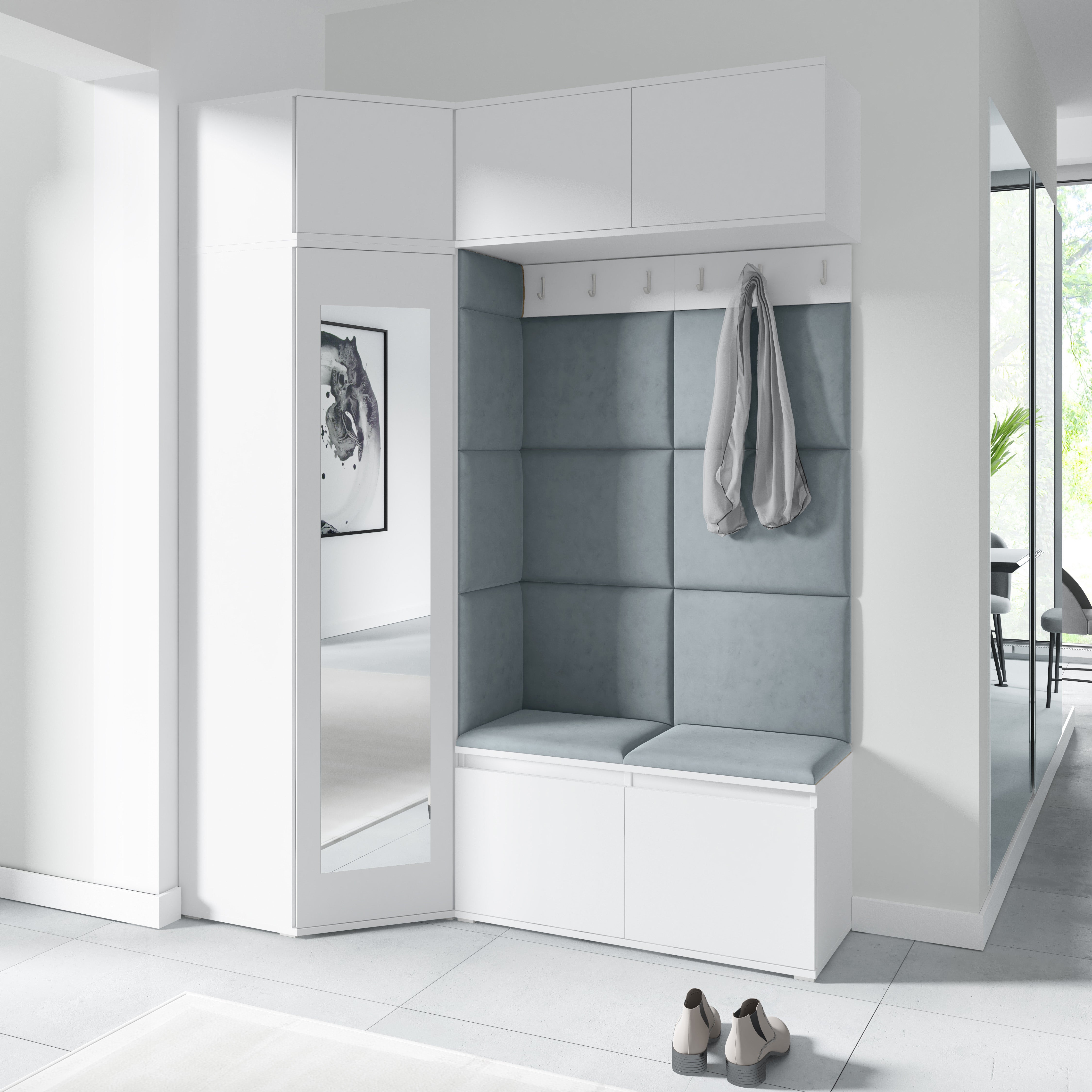PK Emi 38 Hallway Wardrobe White - Upholstered Panels in Various Colours