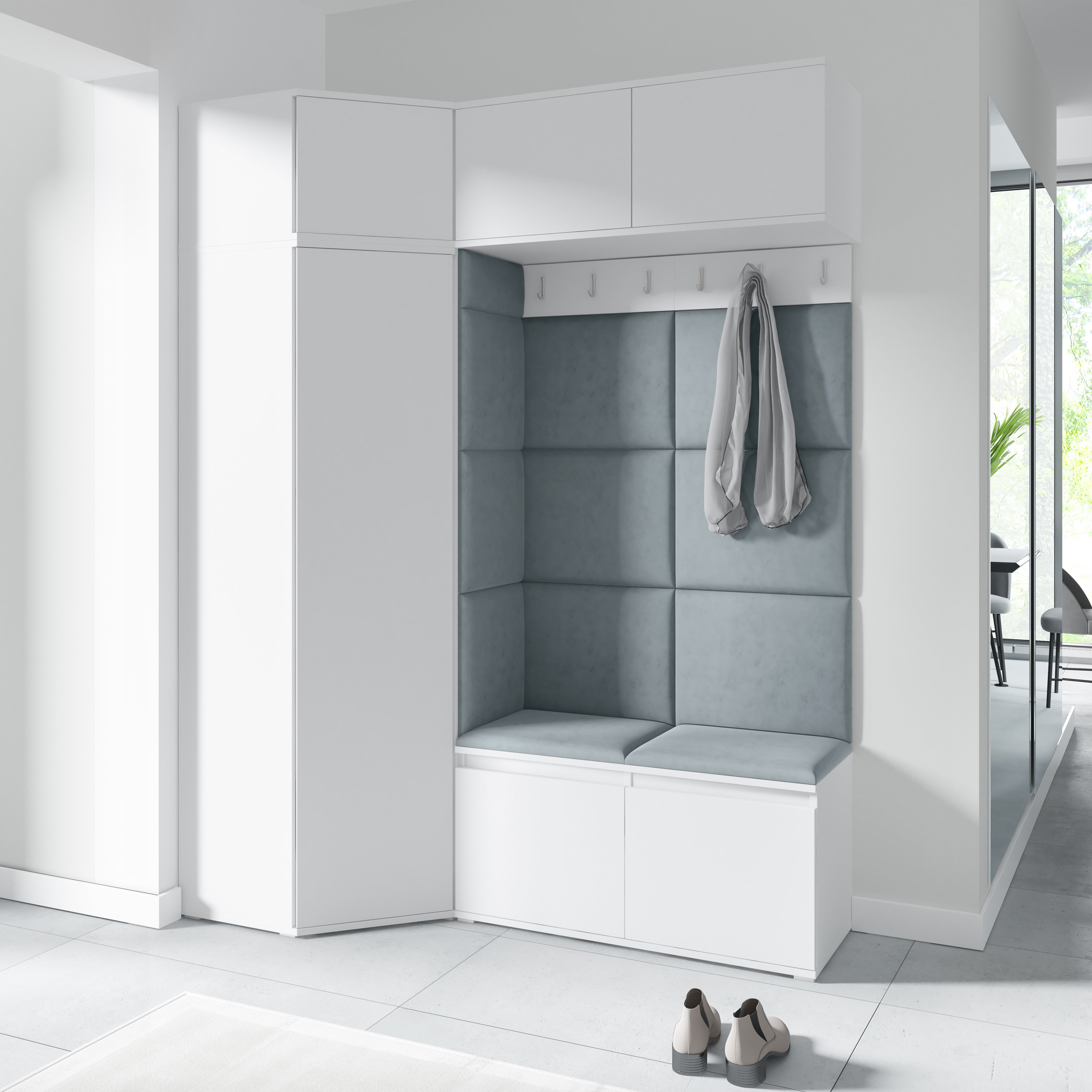 PK Emi 38 Hallway Wardrobe White - Upholstered Panels in Various Colours