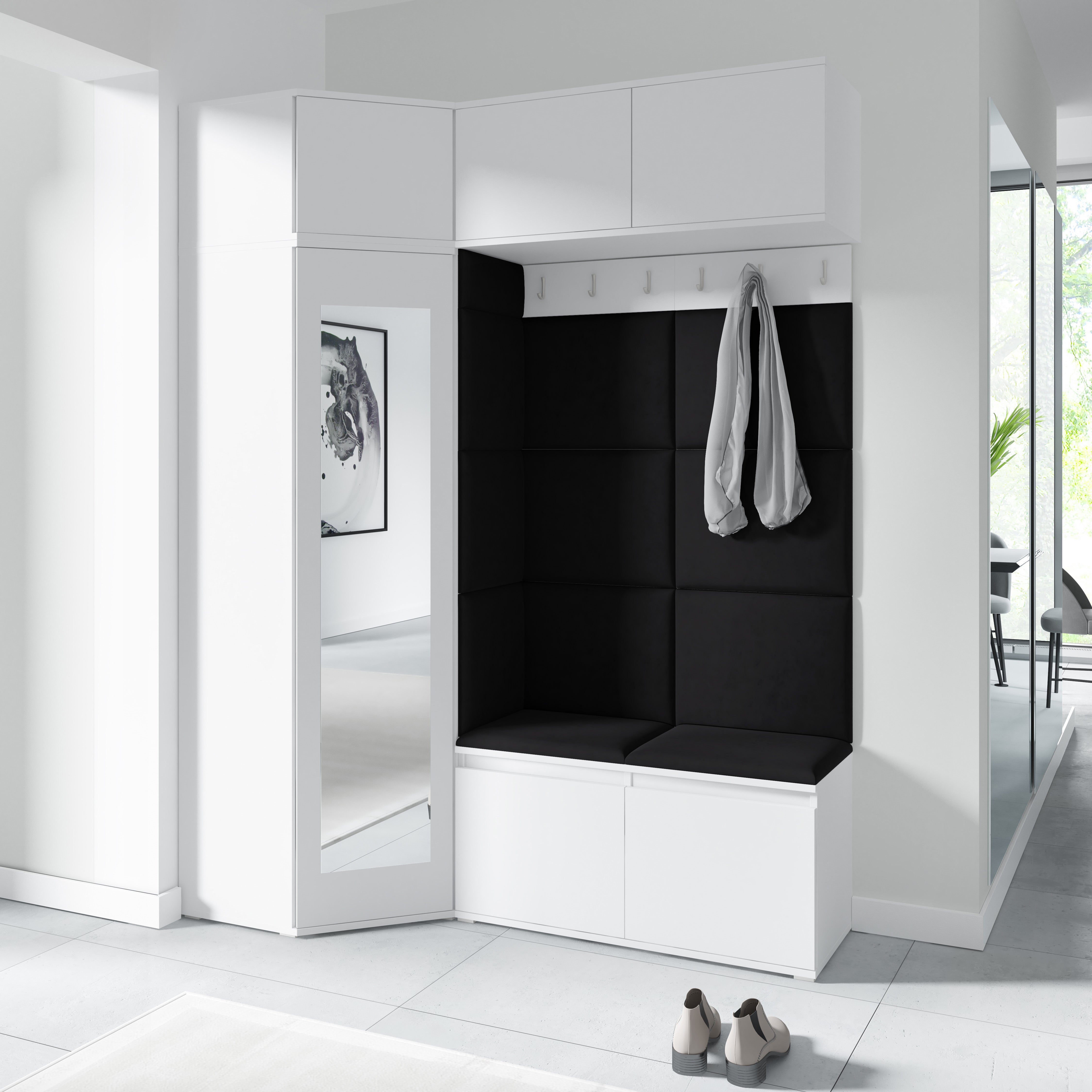 PK Emi 38 Hallway Wardrobe White - Upholstered Panels in Various Colours