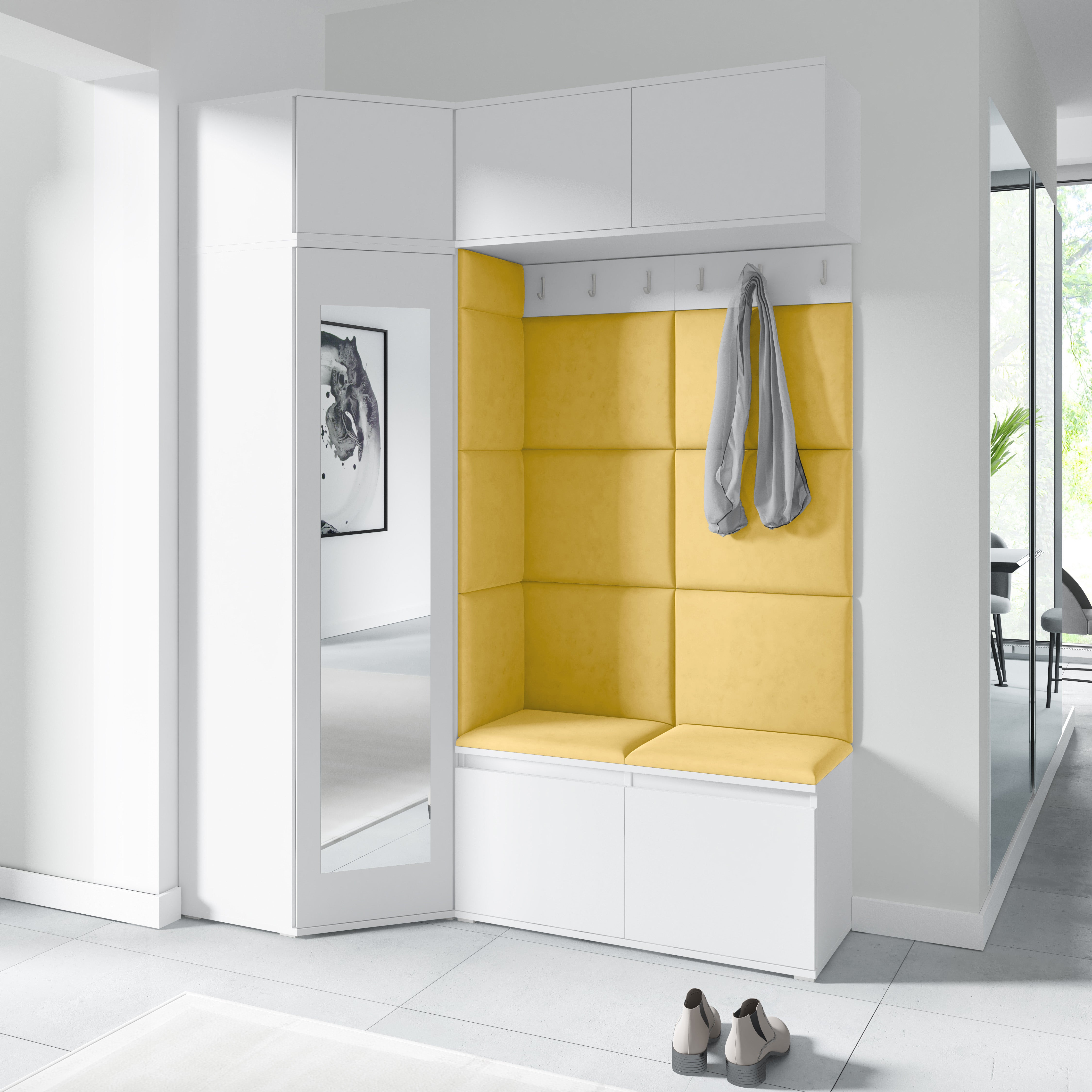 PK Emi 38 Hallway Wardrobe White - Upholstered Panels in Various Colours