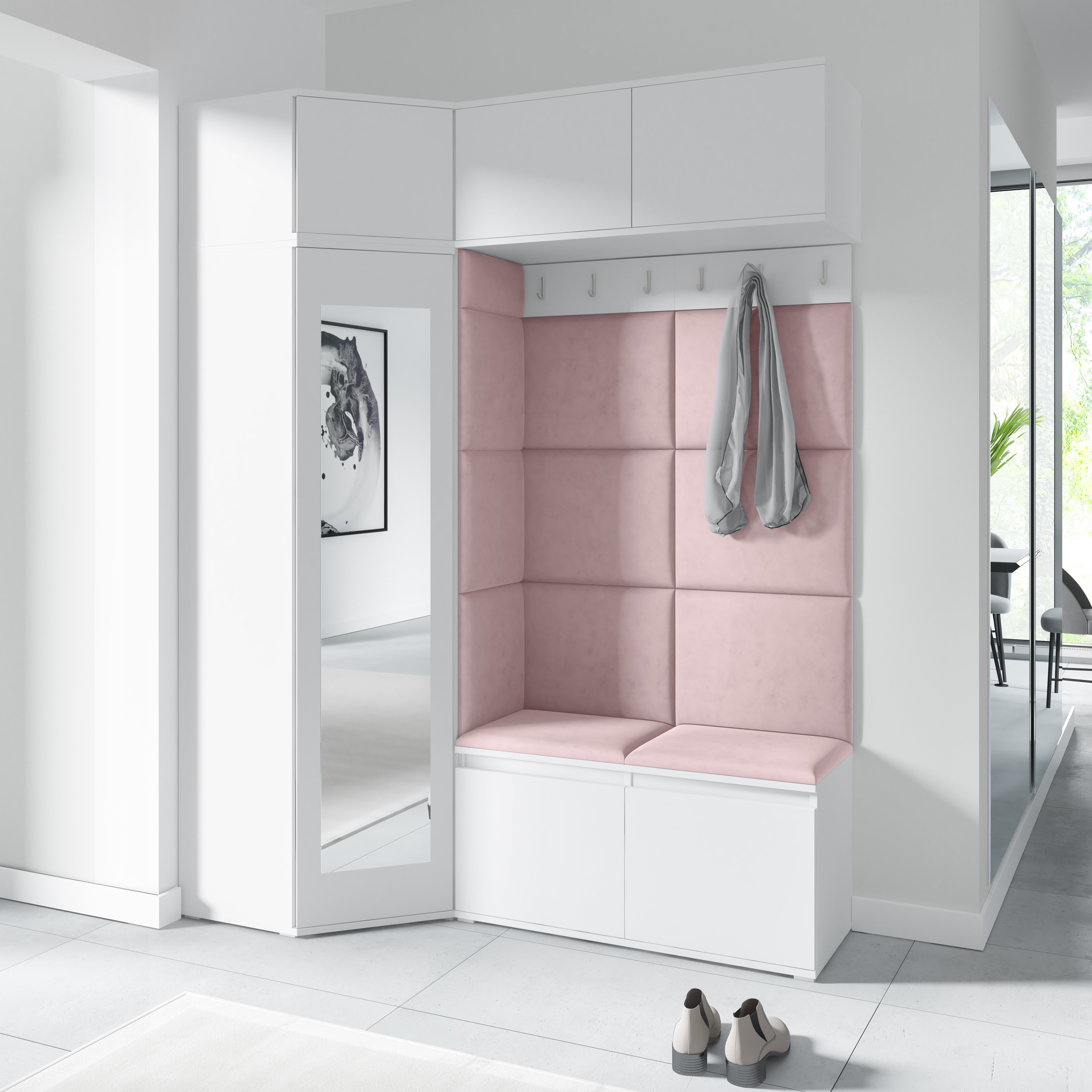 PK Emi 38 Hallway Wardrobe White - Upholstered Panels in Various Colours