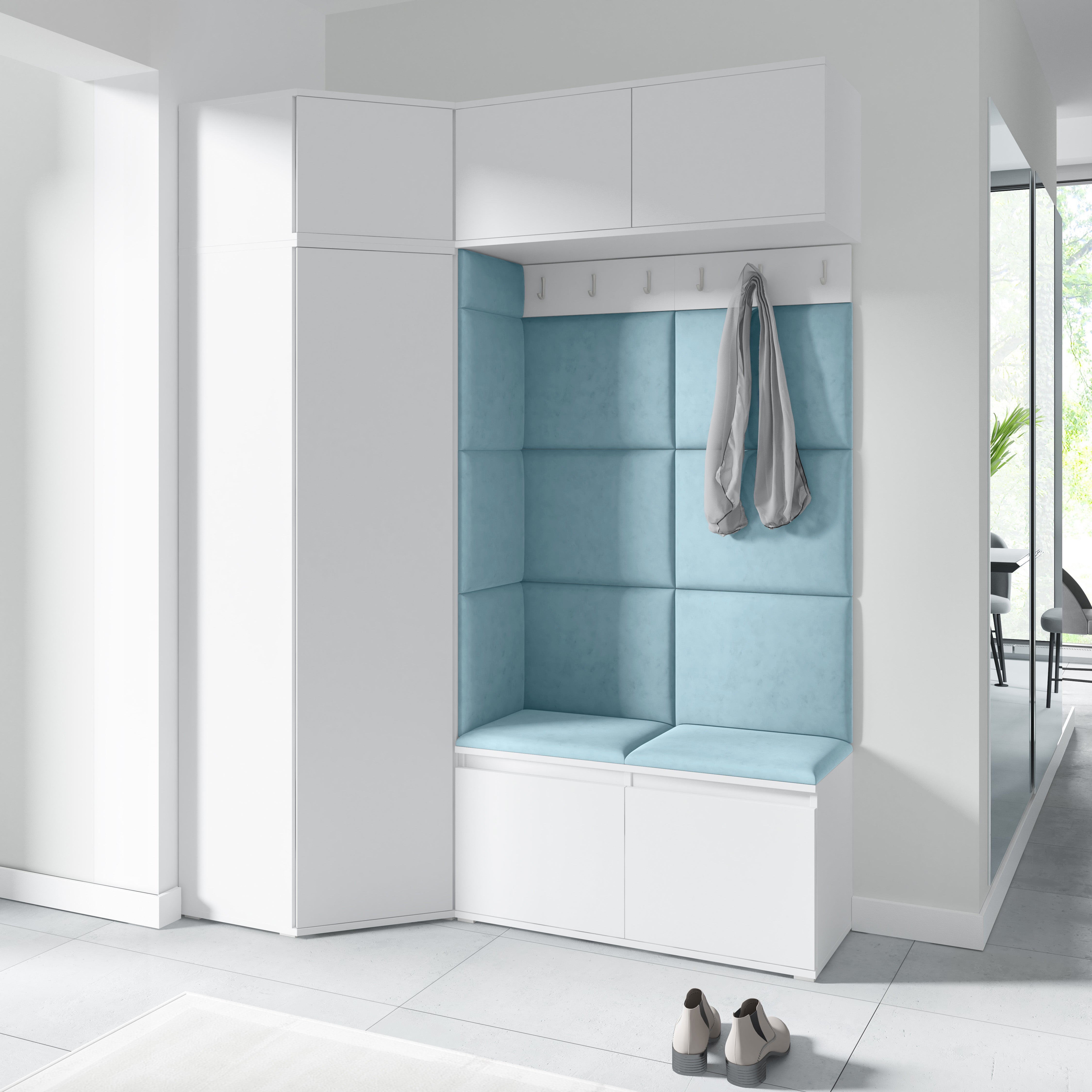 PK Emi 38 Hallway Wardrobe White - Upholstered Panels in Various Colours