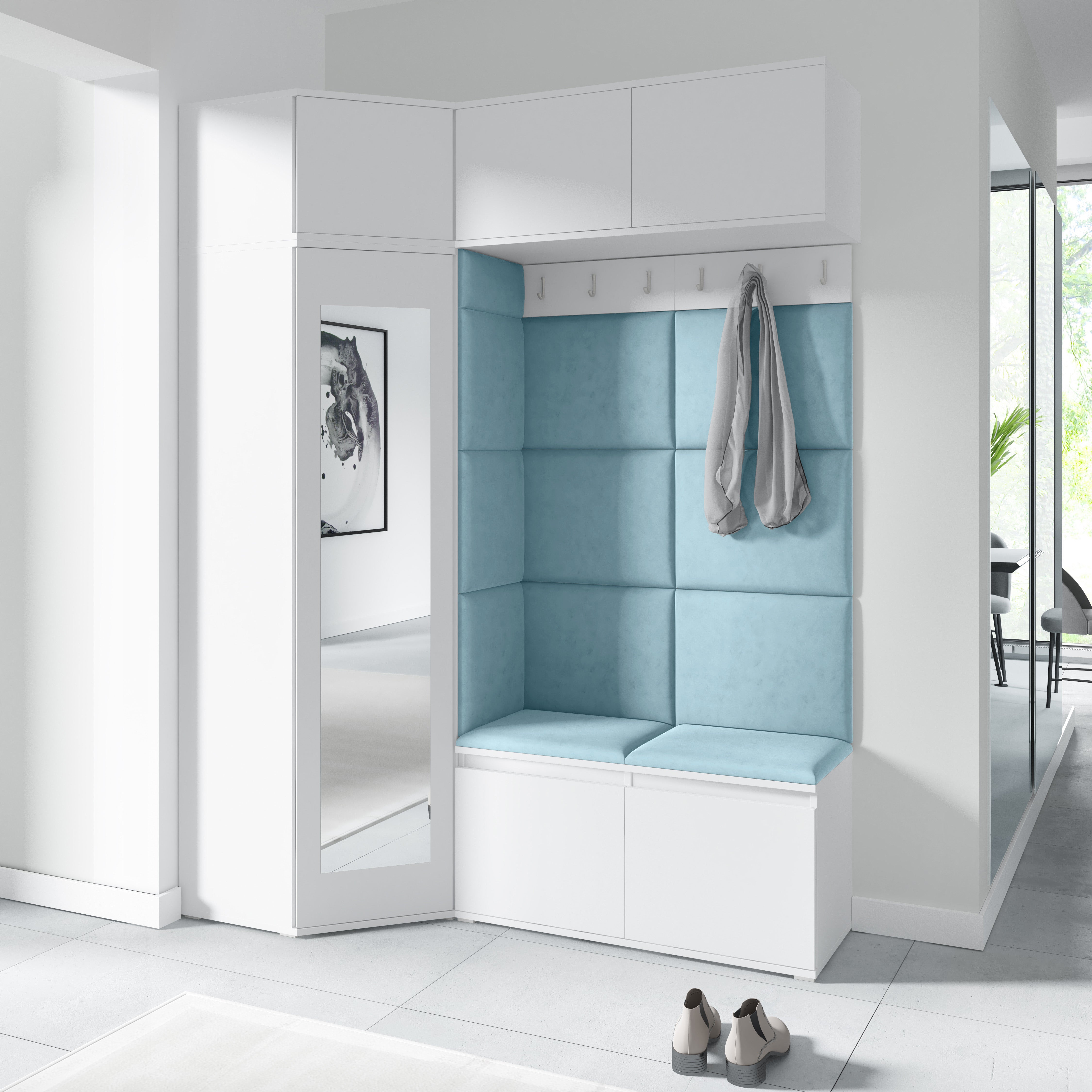 PK Emi 38 Hallway Wardrobe White - Upholstered Panels in Various Colours