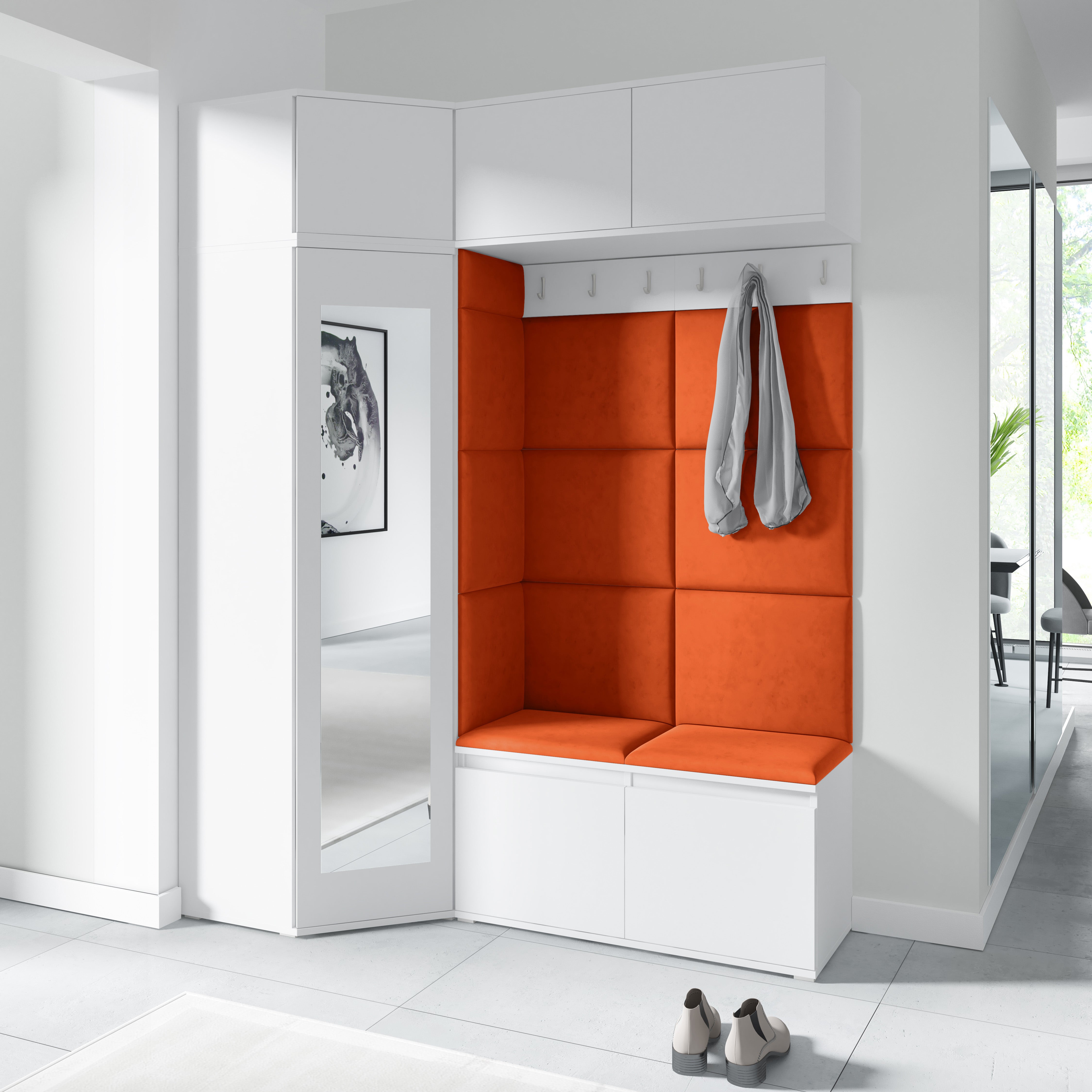 PK Emi 38 Hallway Wardrobe White - Upholstered Panels in Various Colours