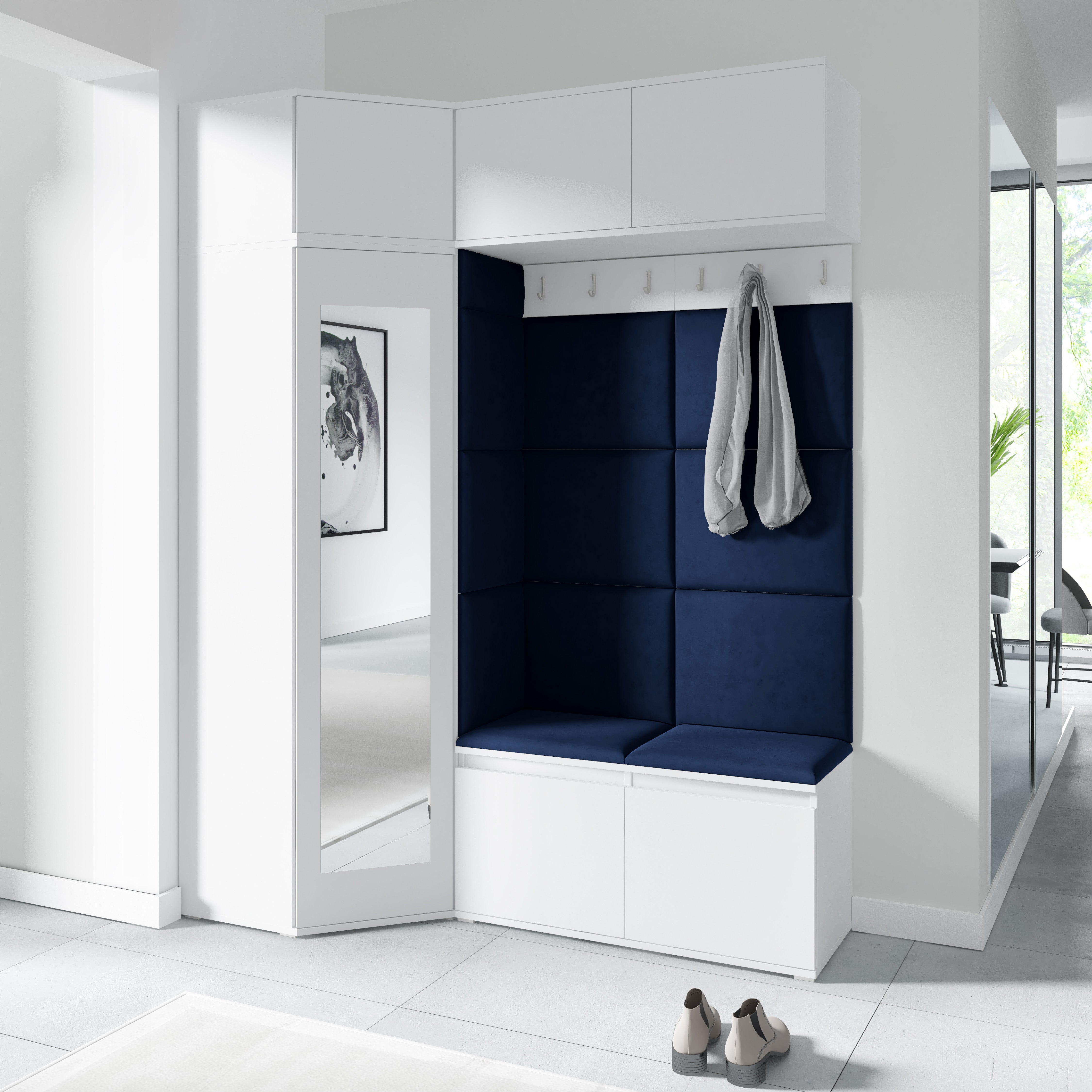 PK Emi 38 Hallway Wardrobe White - Upholstered Panels in Various Colours