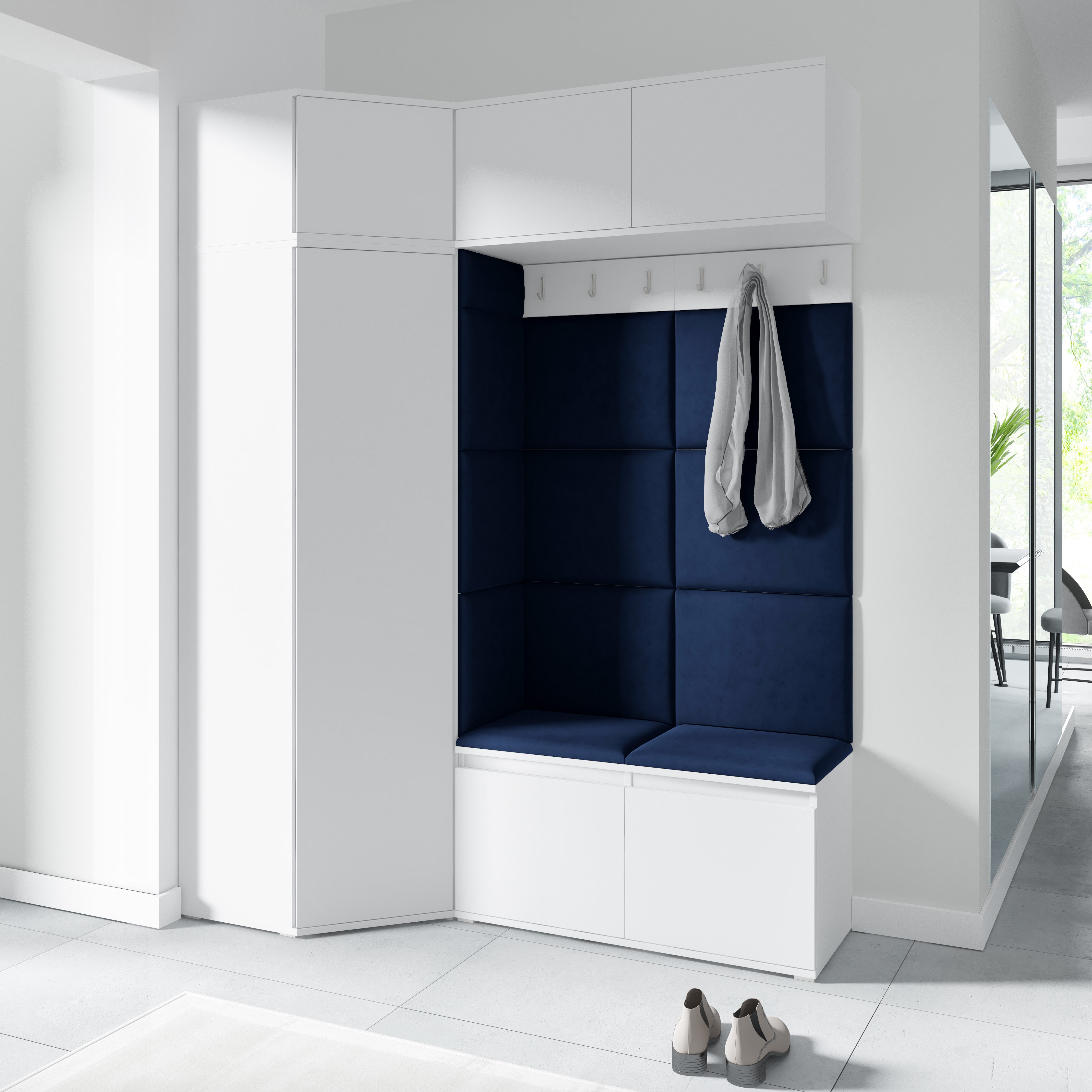 PK Emi 38 Hallway Wardrobe White - Upholstered Panels in Various Colours