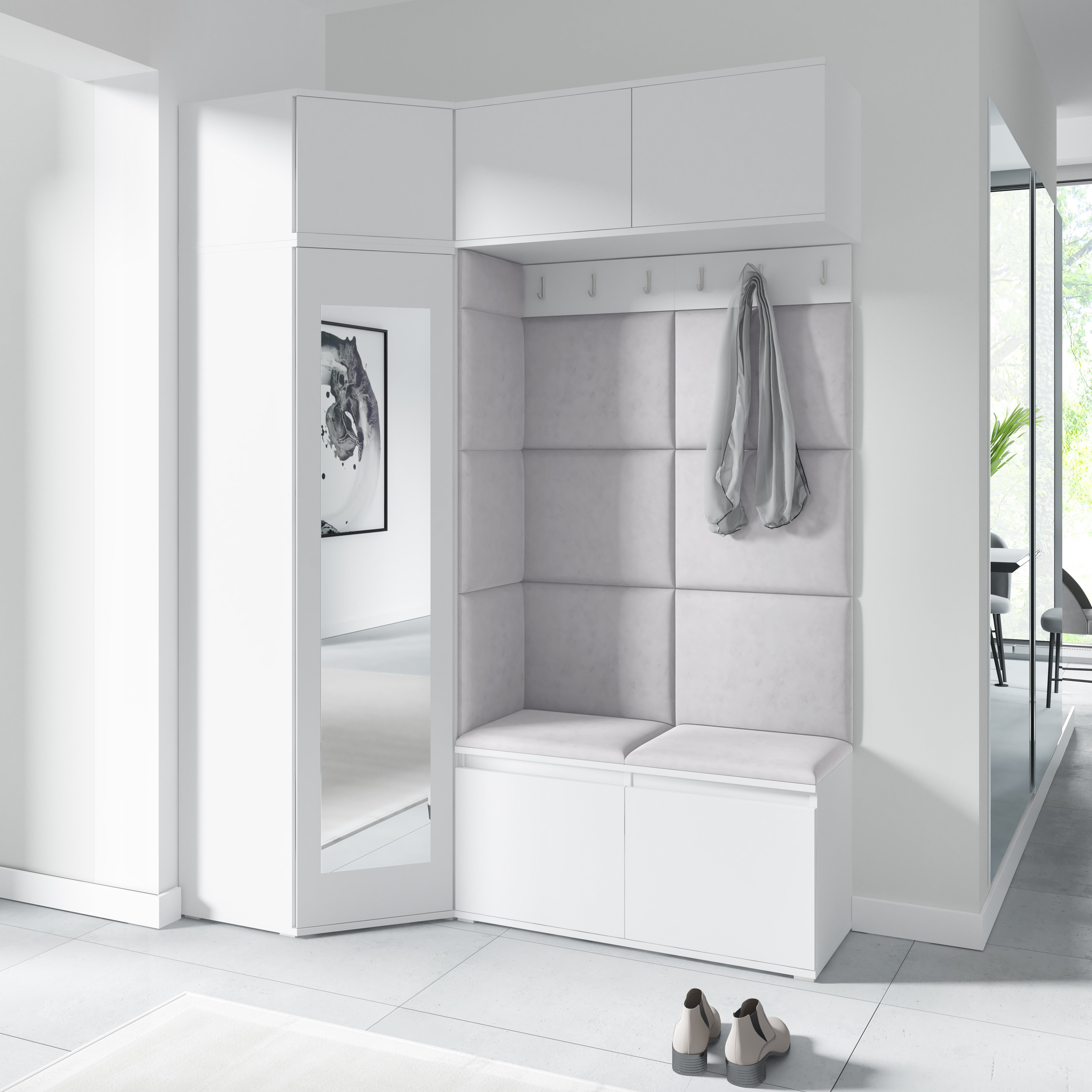 PK Emi 38 Hallway Wardrobe White - Upholstered Panels in Various Colours