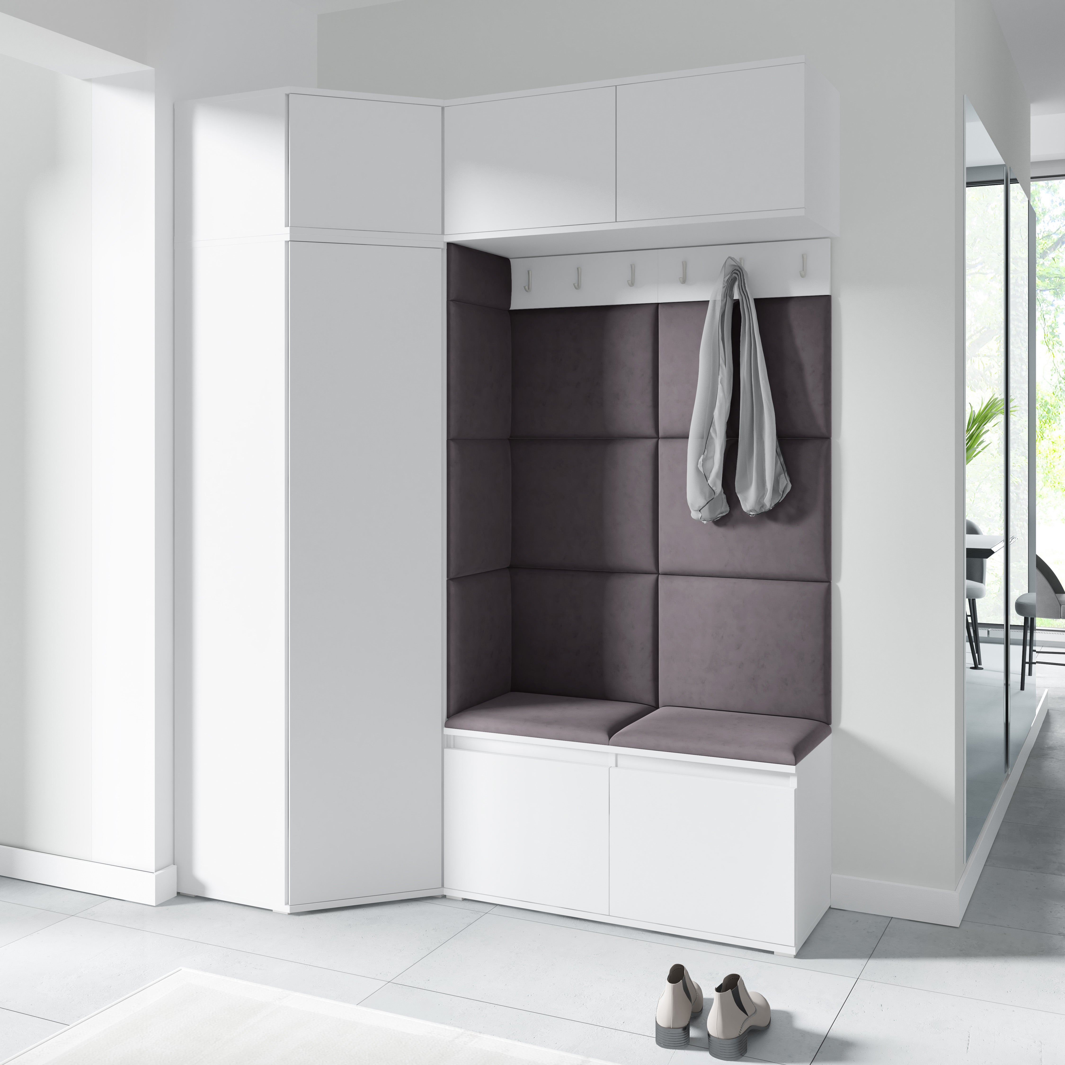 PK Emi 38 Hallway Wardrobe White - Upholstered Panels in Various Colours