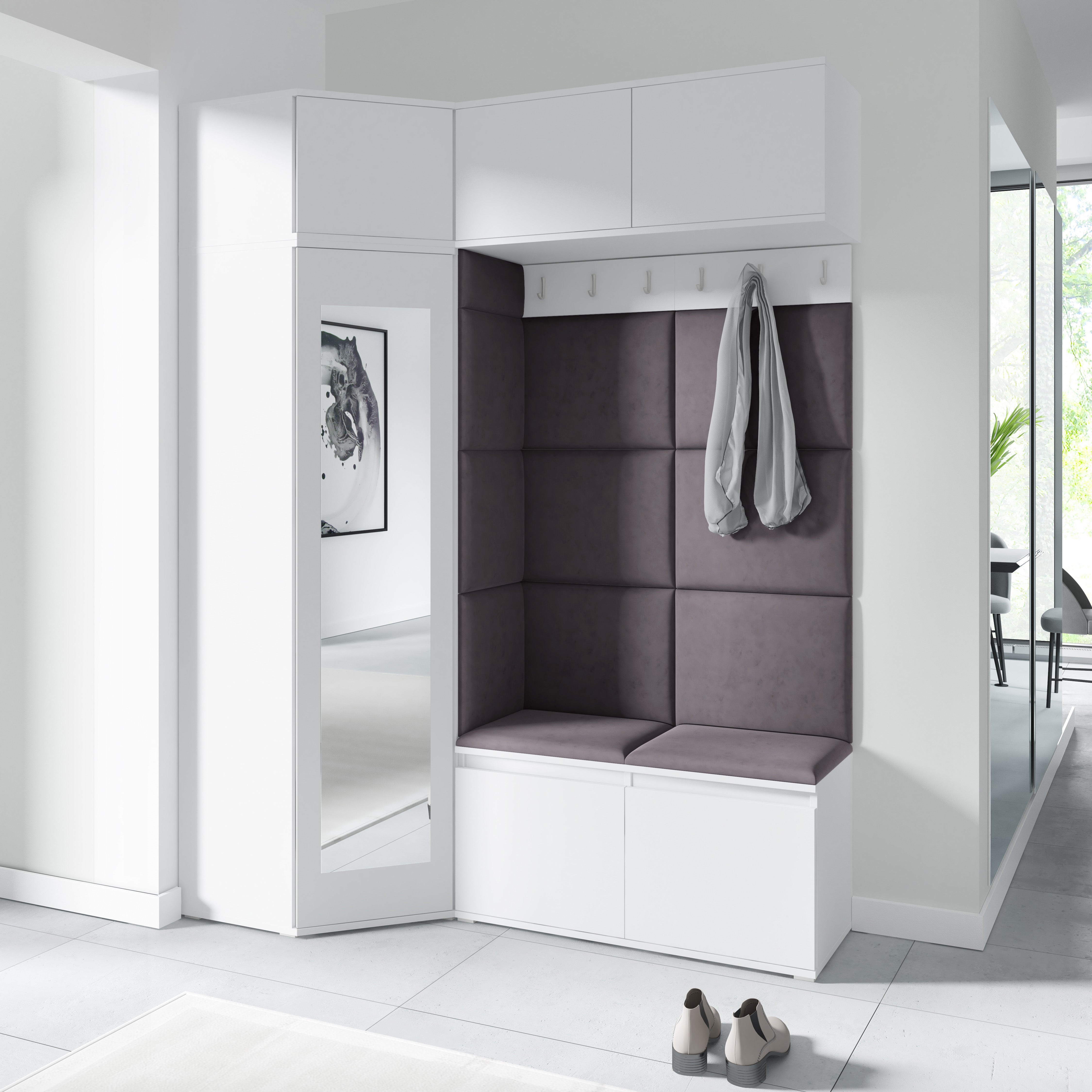 PK Emi 38 Hallway Wardrobe White - Upholstered Panels in Various Colours