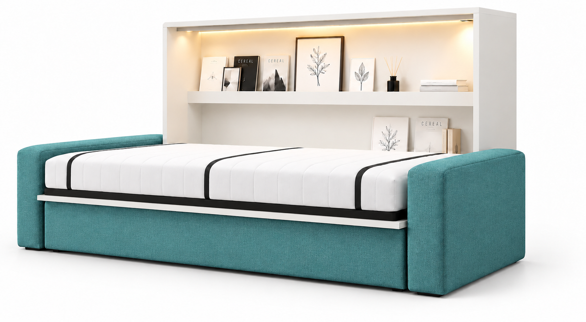 Genius Comfort Horizontal Murphy Bed with Sofa 140x200 cm – White Matt