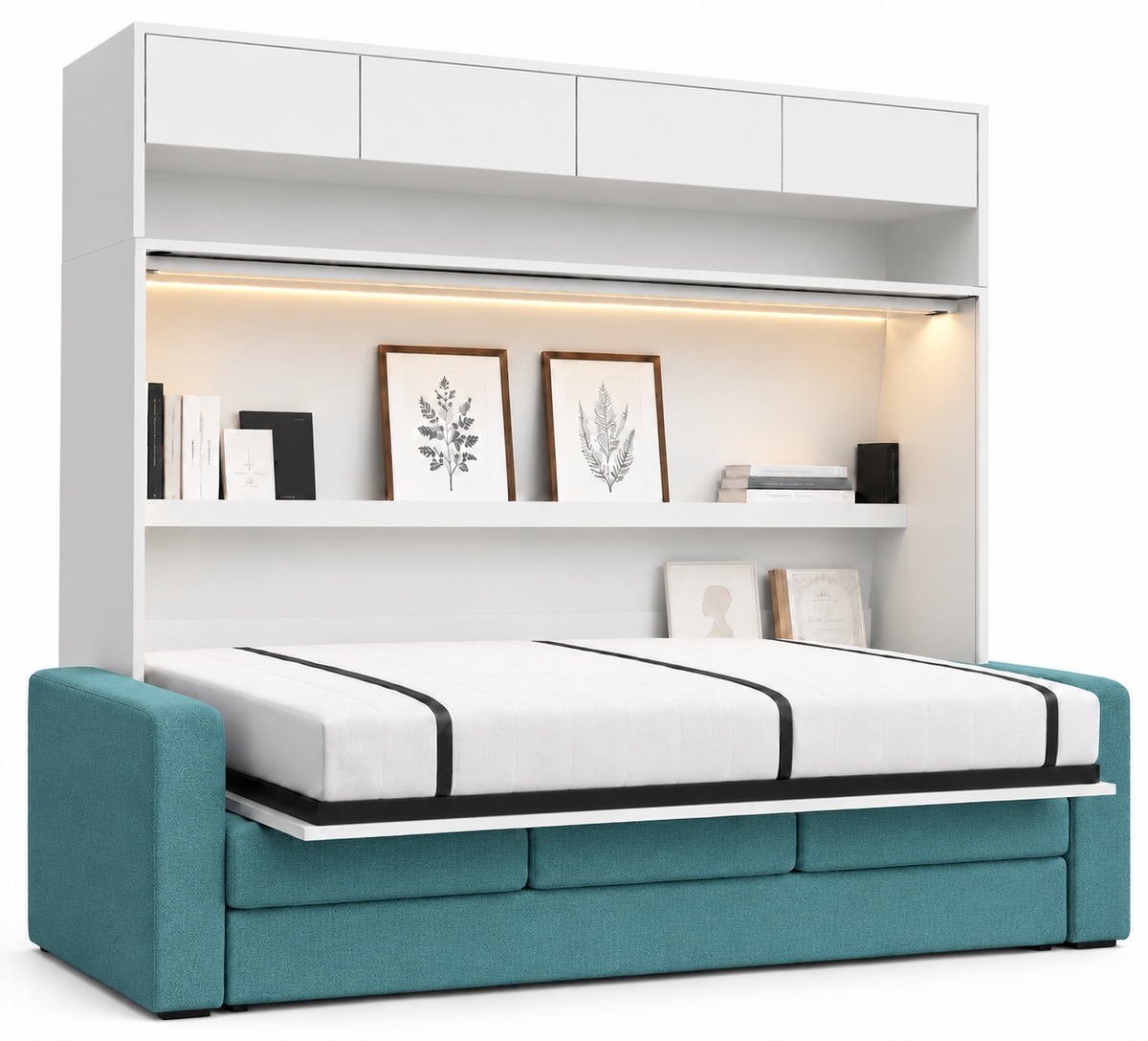 Genius Comfort Horizontal Murphy Bed with Sofa 140x200 cm – White Matt