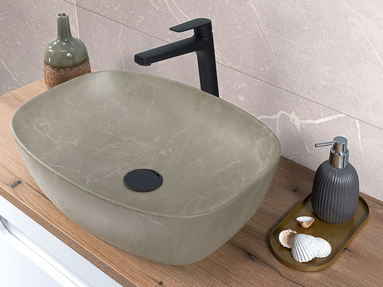 Anna Dark Beige Marble Countertop Basin – Matt Finish, 50.5 cm