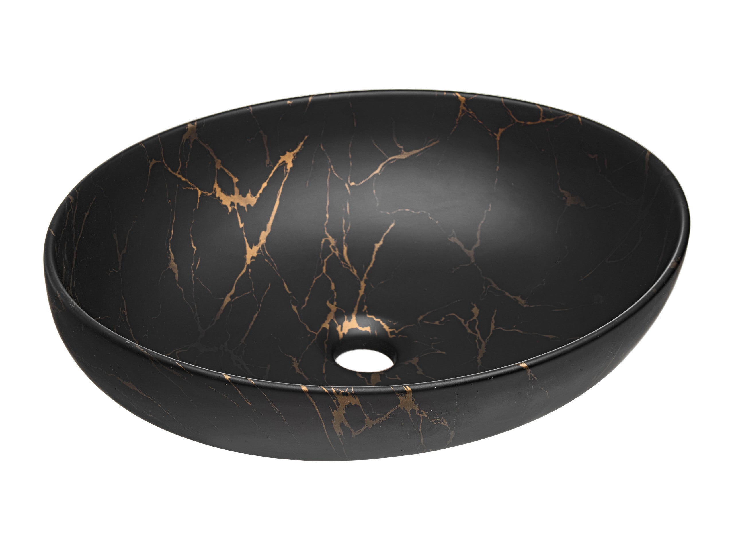 Mona Countertop Basin – Matt Black & Gold Marble, 52 x 39.5 cm