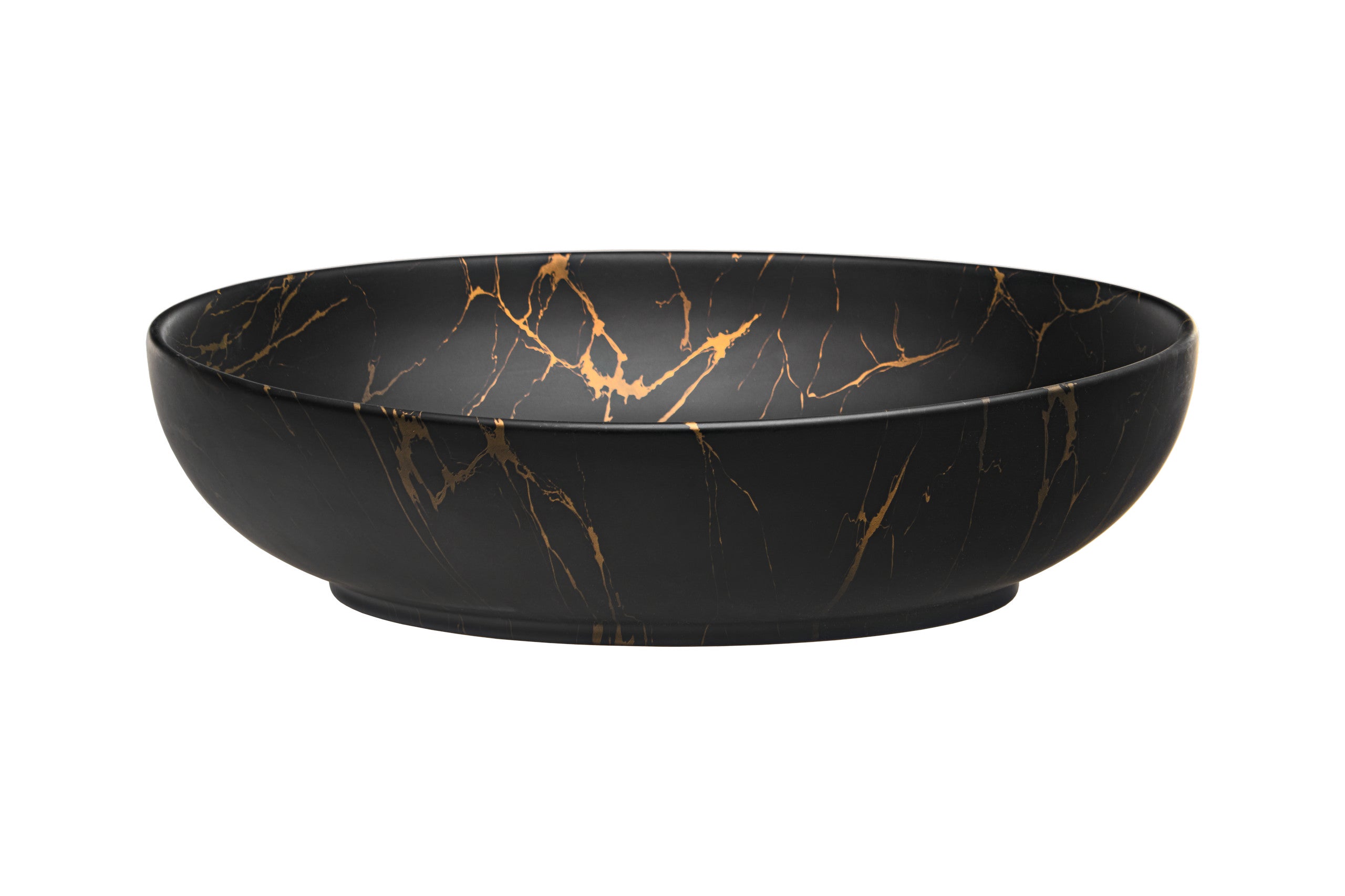 Mona Countertop Basin – Matt Black & Gold Marble, 52 x 39.5 cm