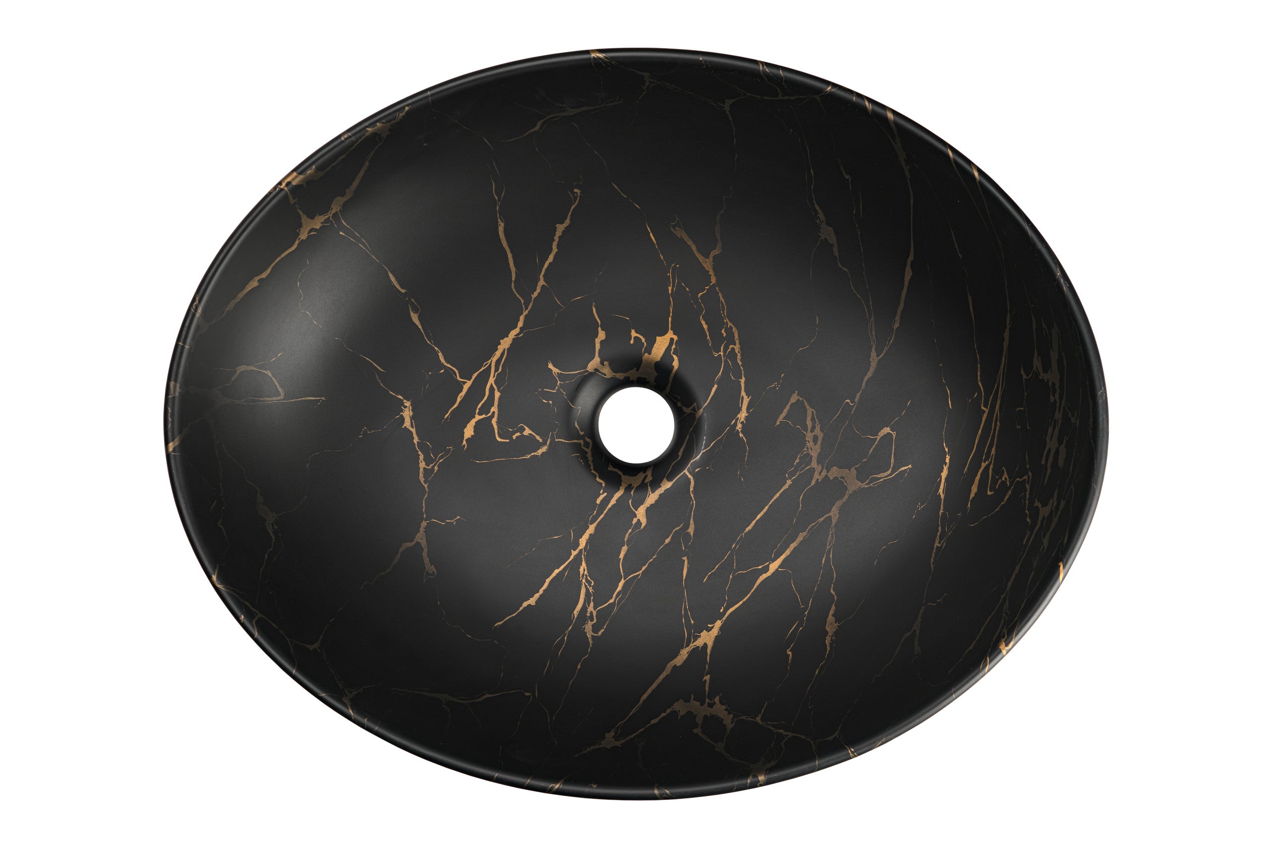 Mona Countertop Basin – Matt Black & Gold Marble, 52 x 39.5 cm