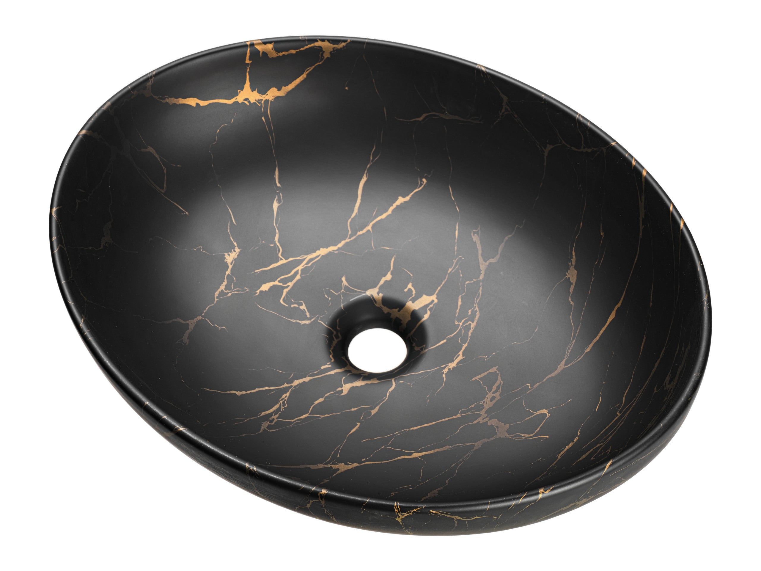 Mona Countertop Basin – Matt Black & Gold Marble, 52 x 39.5 cm