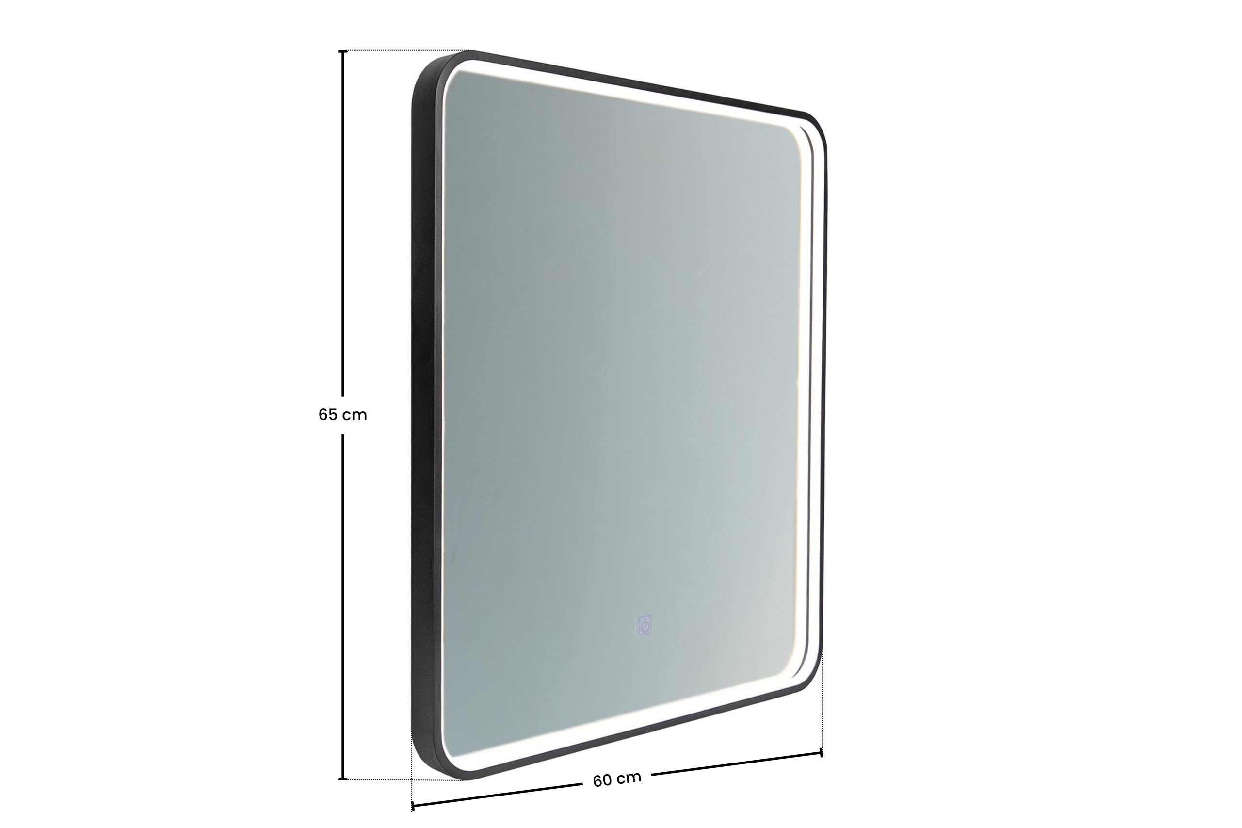 Vega LU LED 60 – Rectangular LED Bathroom Mirror with Black Frame, 60 × 65 cm