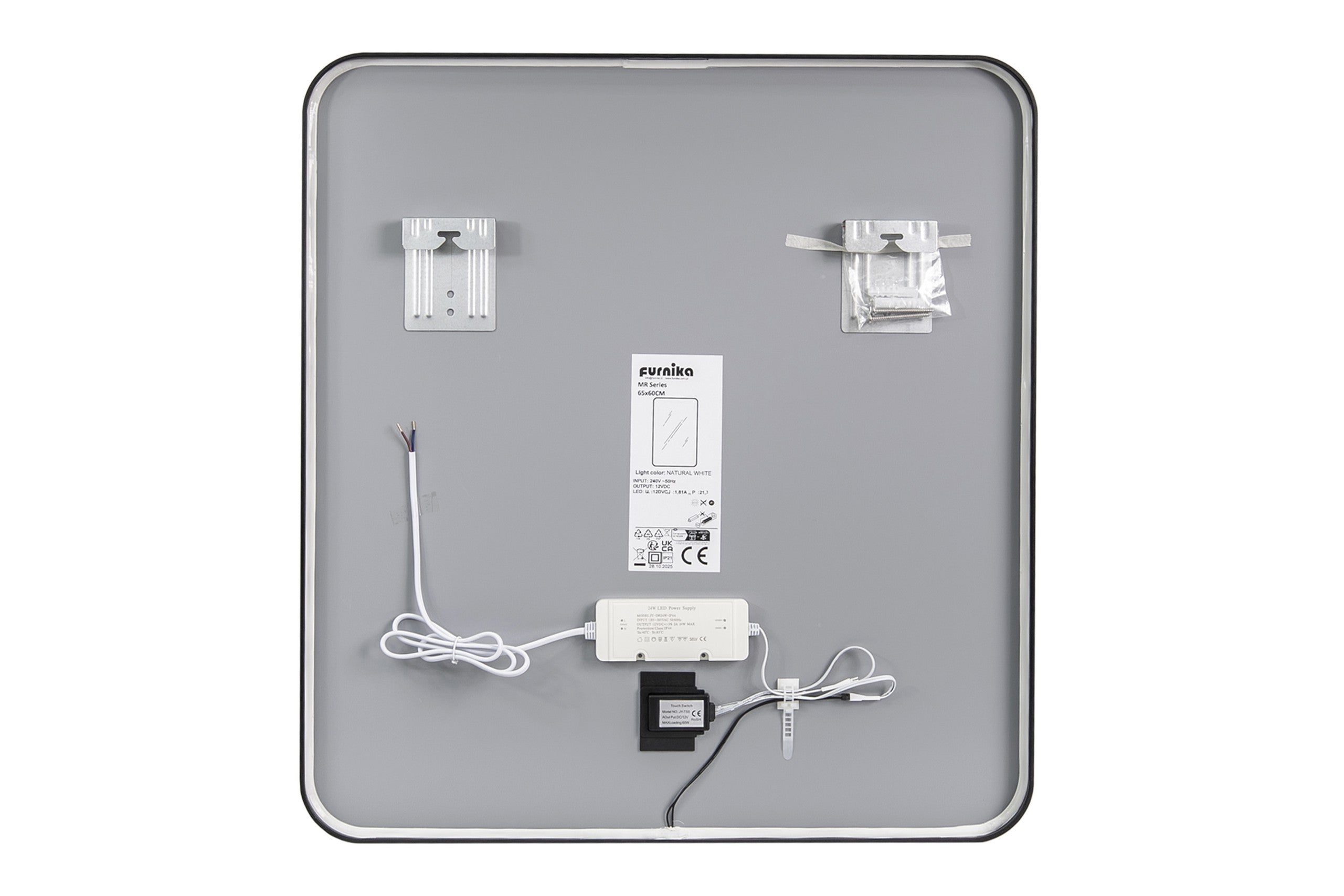 Vega LU LED 60 – Rectangular LED Bathroom Mirror with Black Frame, 60 × 65 cm