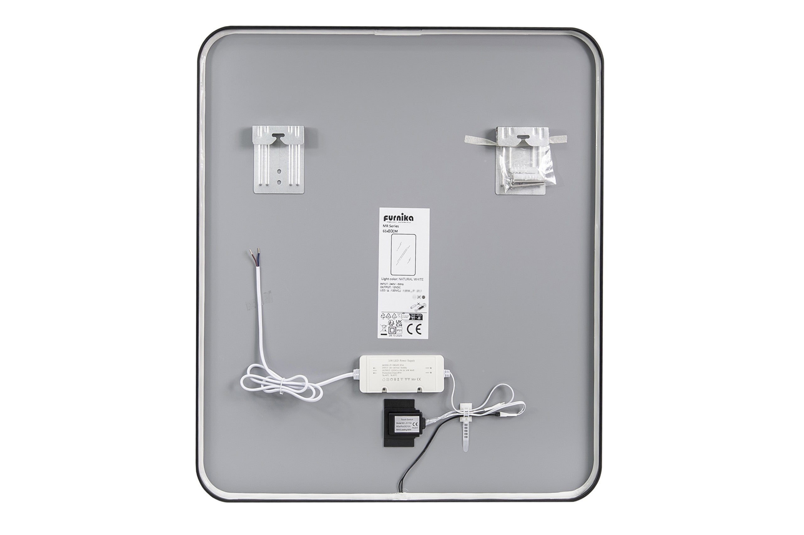 Vega LU LED 65 – Rectangular LED Bathroom Mirror with Black Frame, 65 × 80 cm
