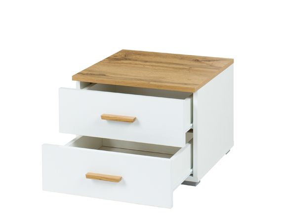 MO Wood 23 Double Nightstand – White & Wotan Oak