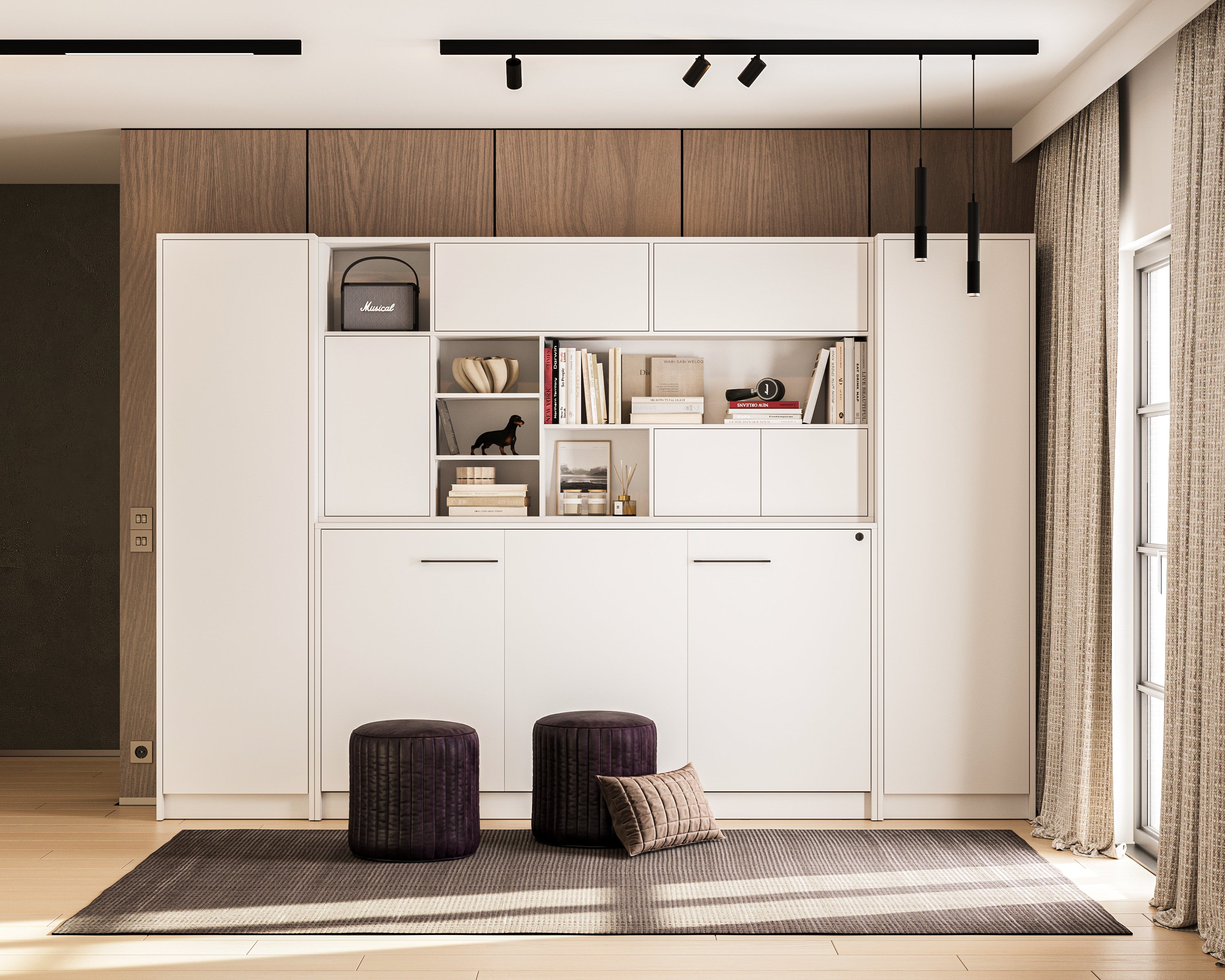 Customizable SLEEP BOX Murphy Bed Horizontal  Furniture Set White Matt 90 x 200 cm