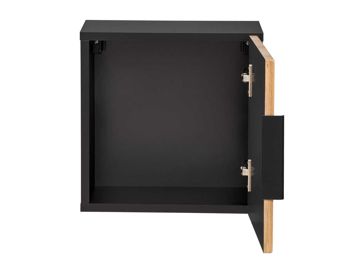 Qubik Wall Cabinet 35x35cm – Black Matt / Wotan Oak, 1 Door
