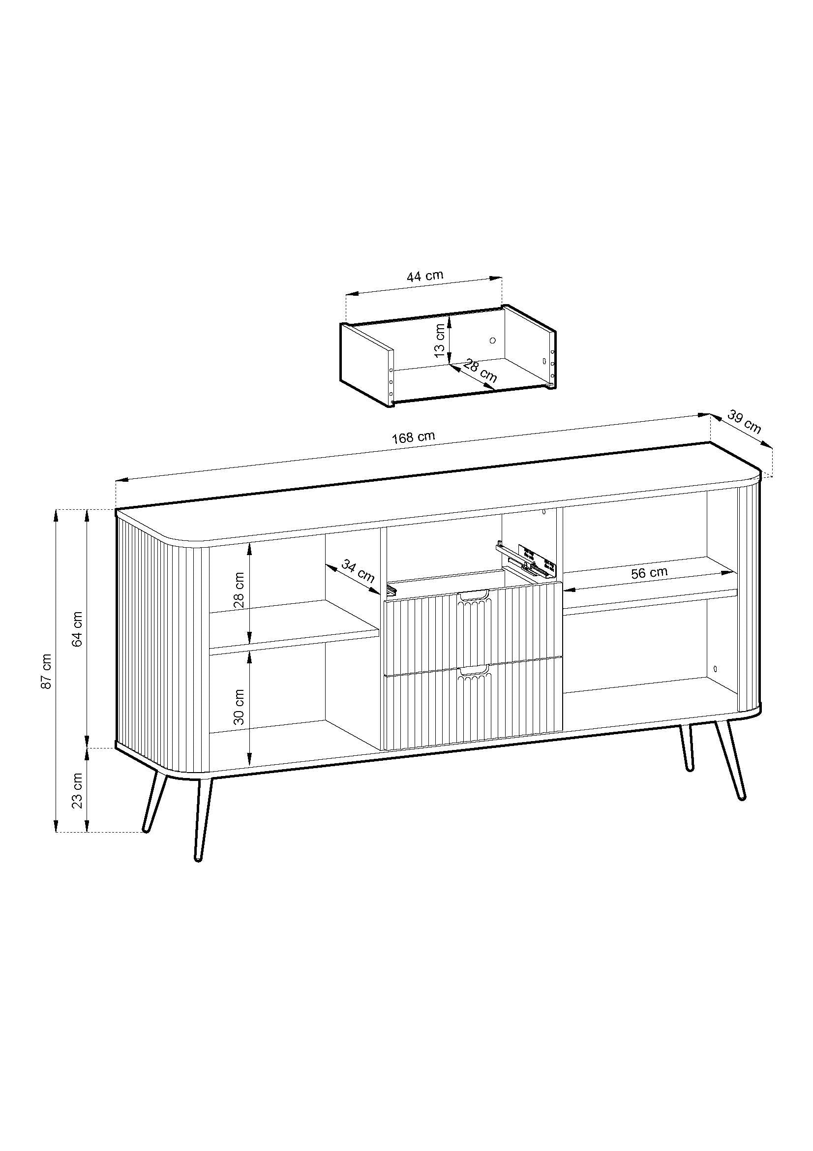 Zova Black Chest of Drawers with Two Doors and Three Drawers