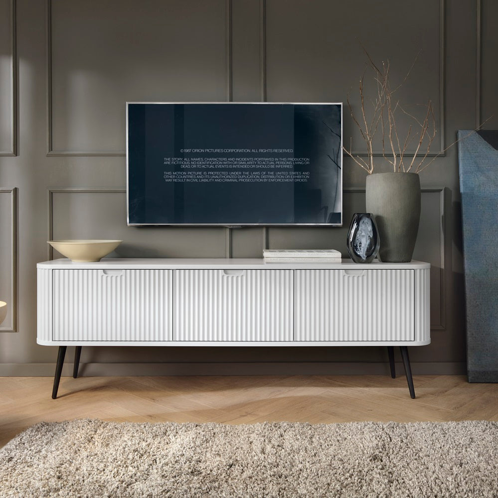 ZOVA TV Stand - Modern Design and Functionality in One TV Cabinet #color_White with black legs