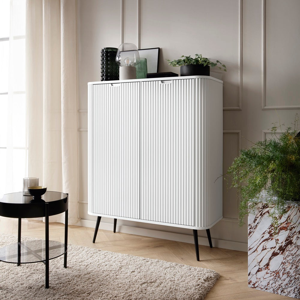 ZOVA Chest of Drawers with Two Doors #color_White with black legs