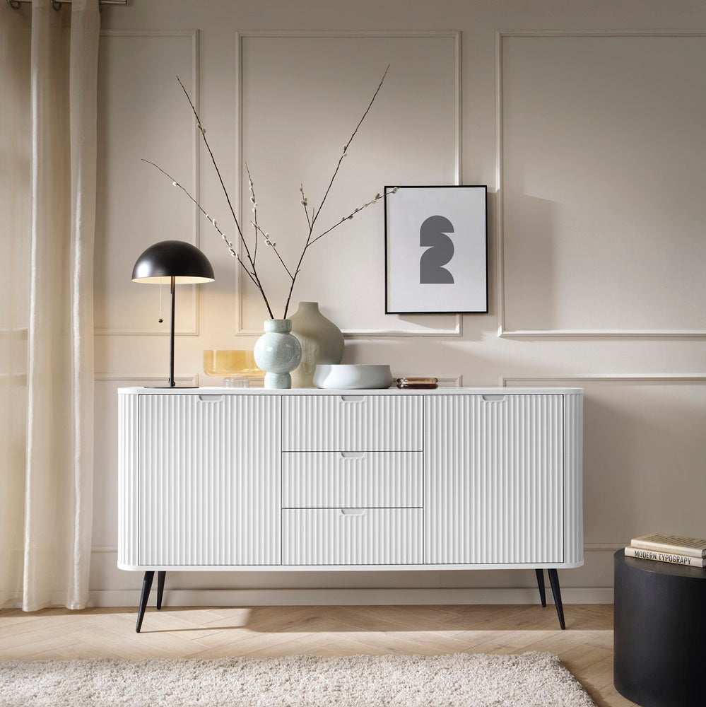 ZOVA Chest of Drawers with Two Doors and Three Drawers #color_White with black legs