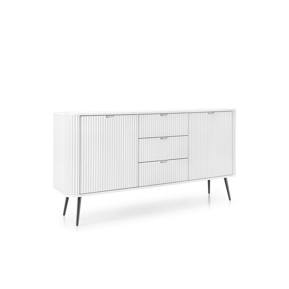 ZOVA Chest of Drawers with Two Doors and Three Drawers #color_White with black legs